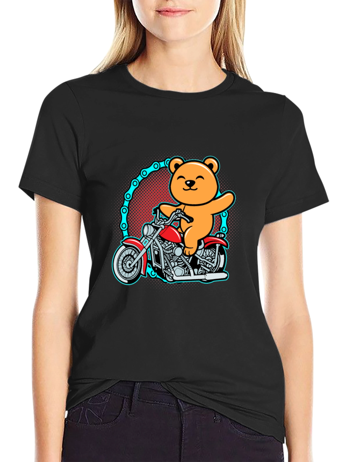 Black Bear on Motorcycle Graphic T-Shirt view 2