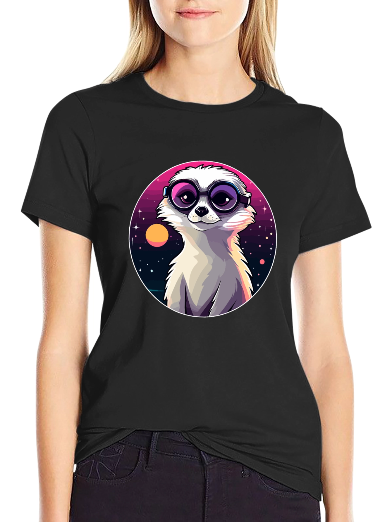 Cool Meerkat Tee - Retro Space Design - 2