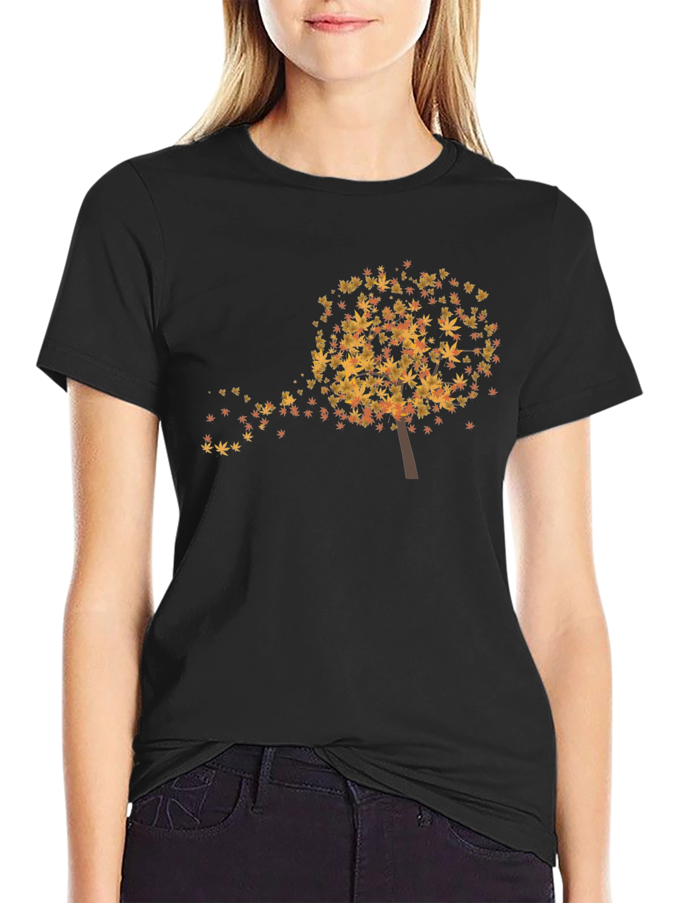 Black Fall Leaves Tree Graphic T-Shirt - Soft & Stylish view 2