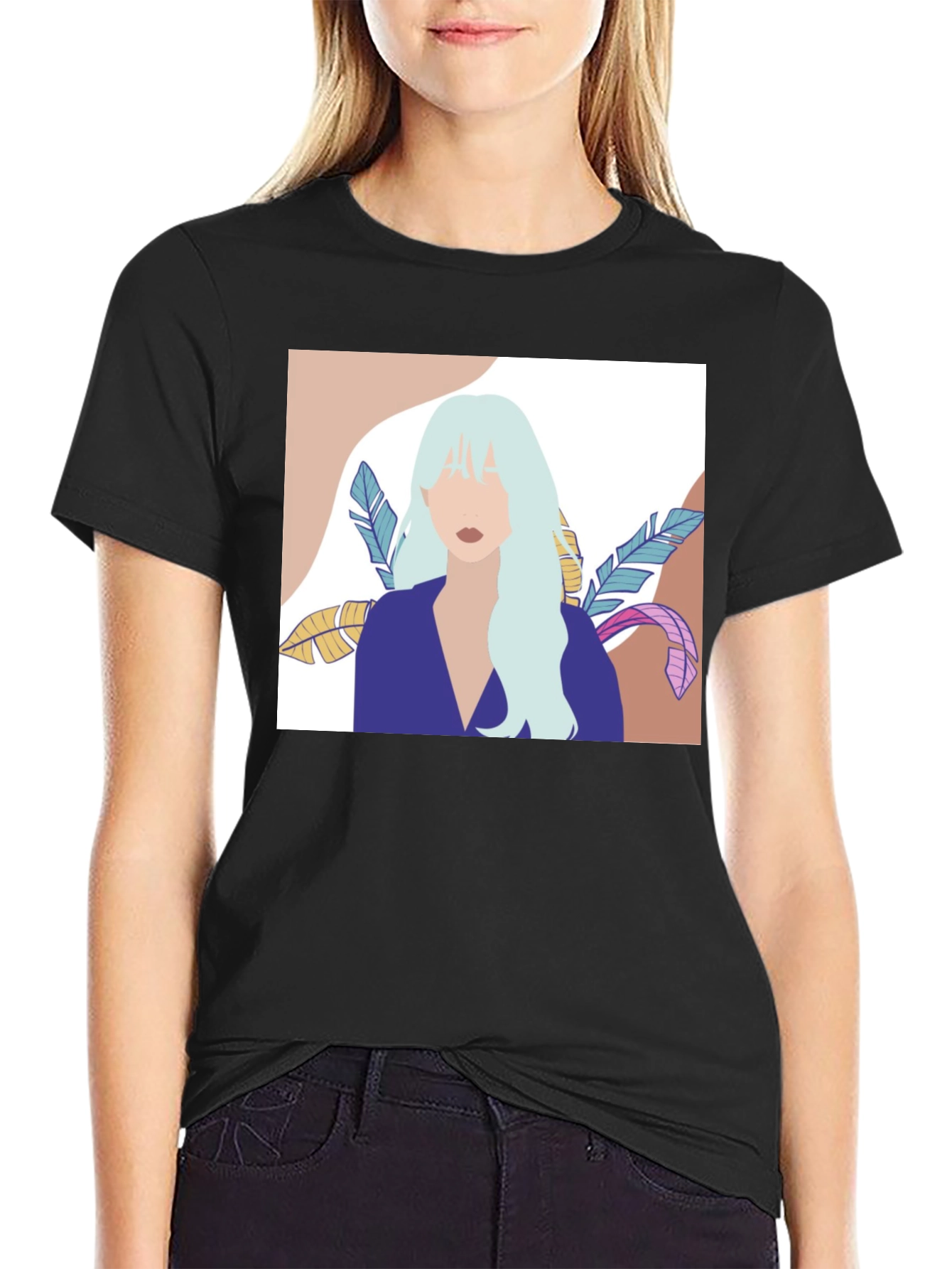 Black Abstract Woman Portrait Graphic T-Shirt - Black view 2