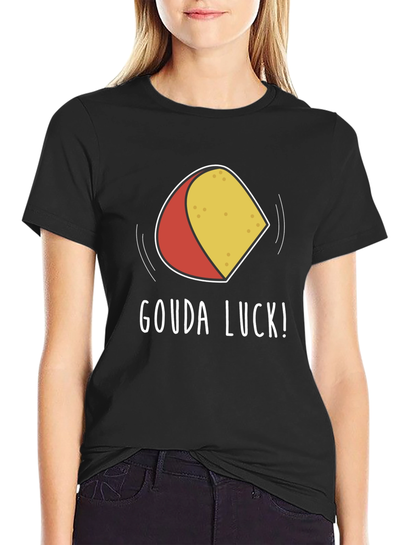 Black Gouda Luck Graphic T-Shirt - Funny Cheese Pun Tee view 2