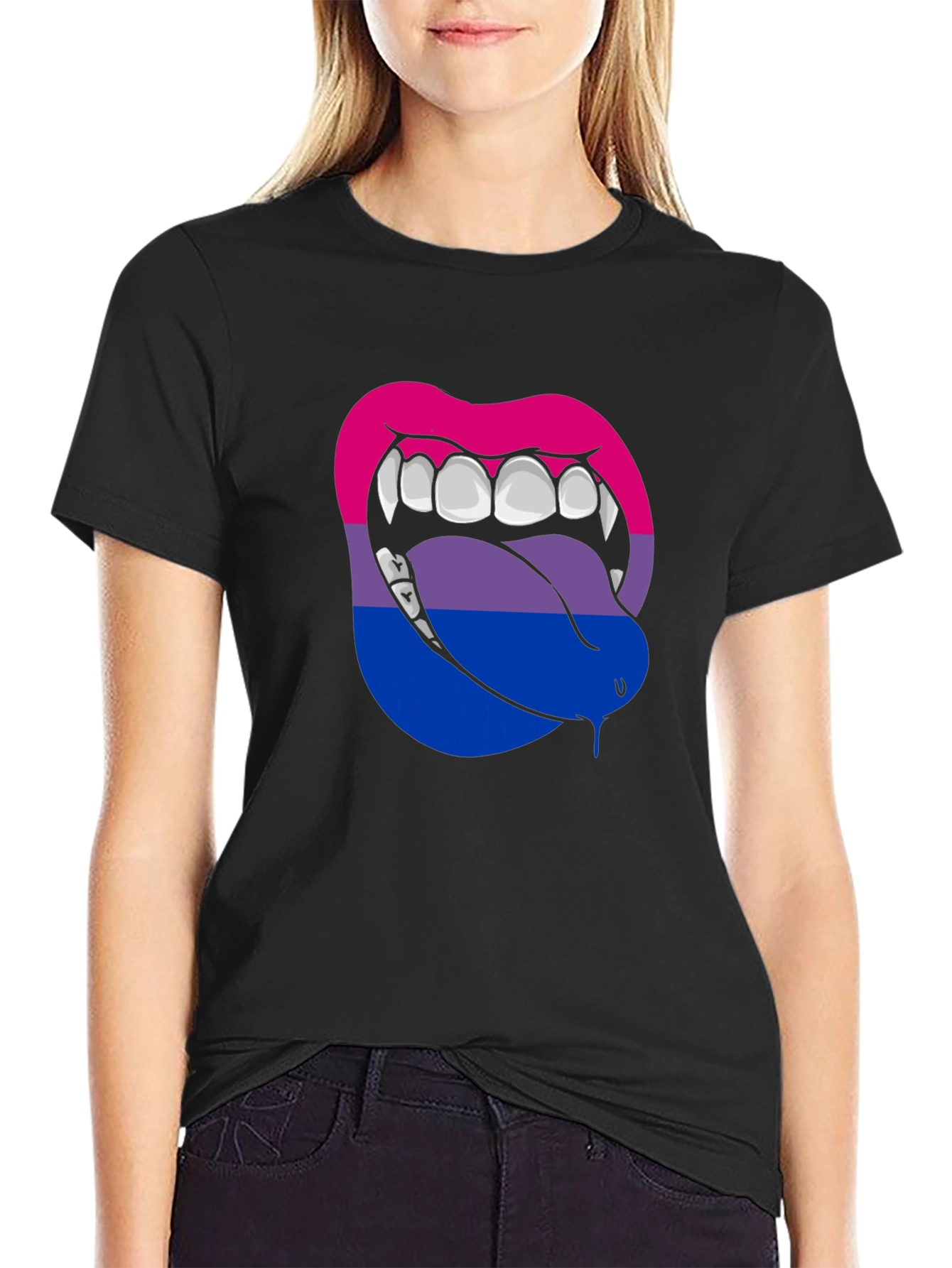 Black Bisexual Pride Vampire Lips Graphic Tee view 2