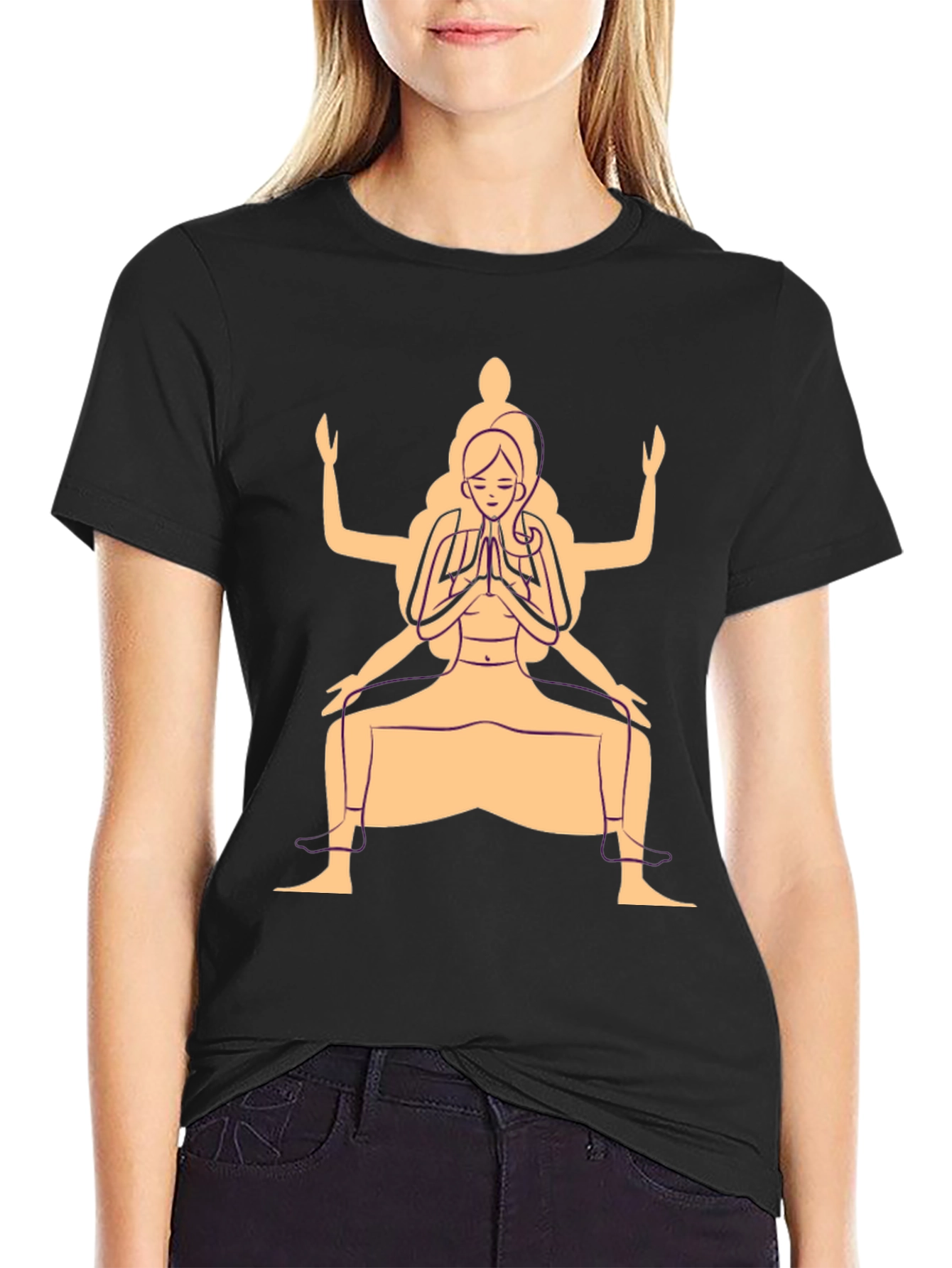 Black Yoga Pose Graphic T-Shirt - Black Cotton Blend view 2