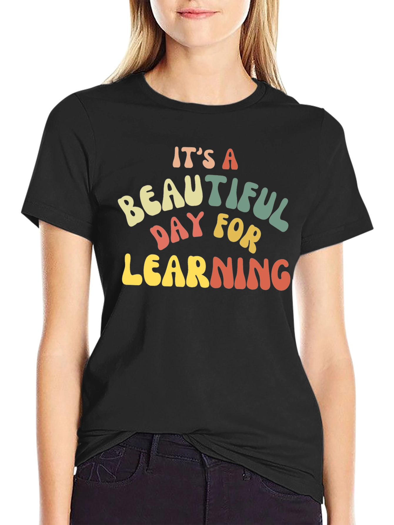 Black It's A Beautiful Day For Learning T-Shirt view 2