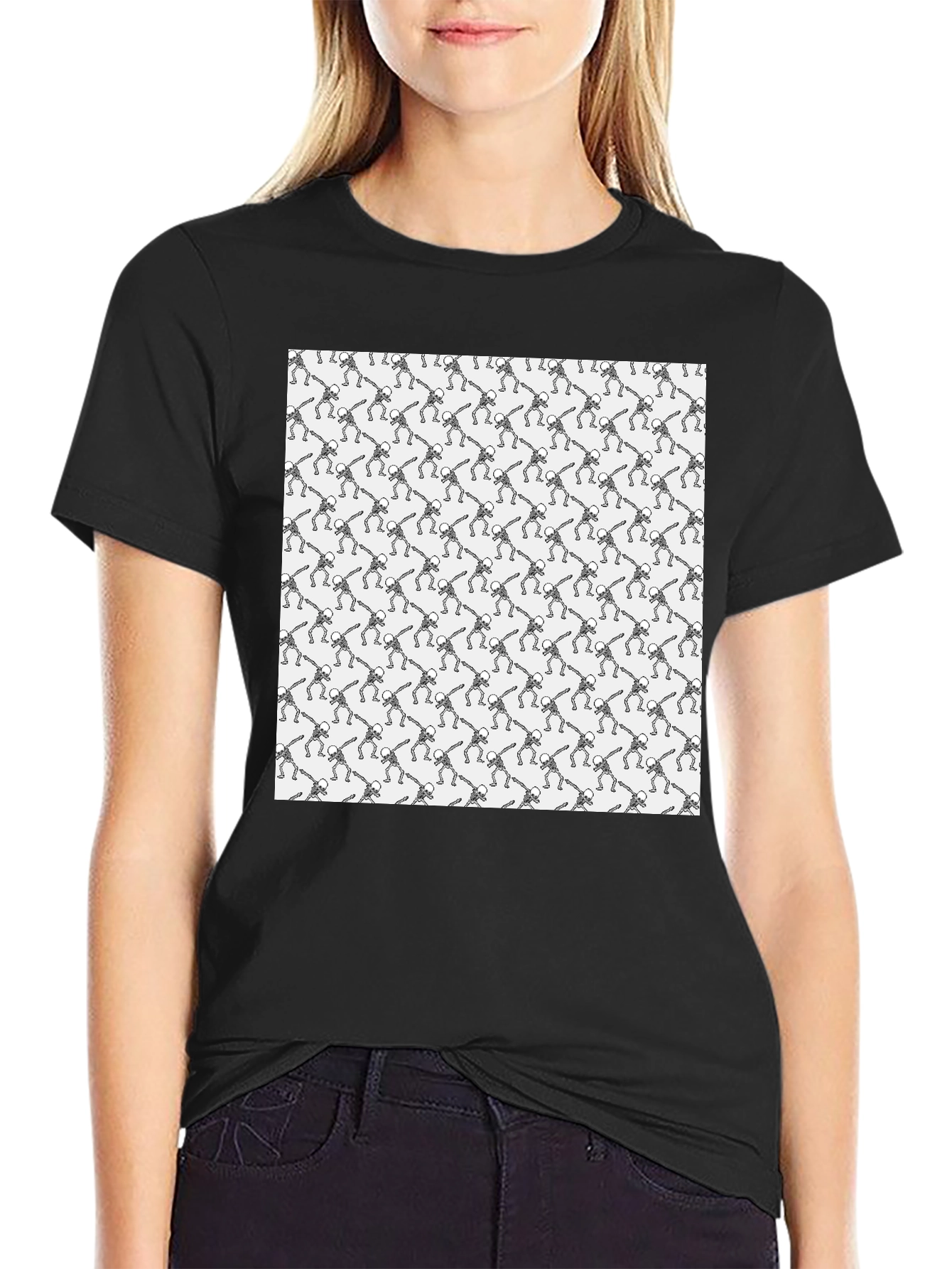 Black Skeleton Dabbing Graphic Tee - Black Cotton Blend view 2