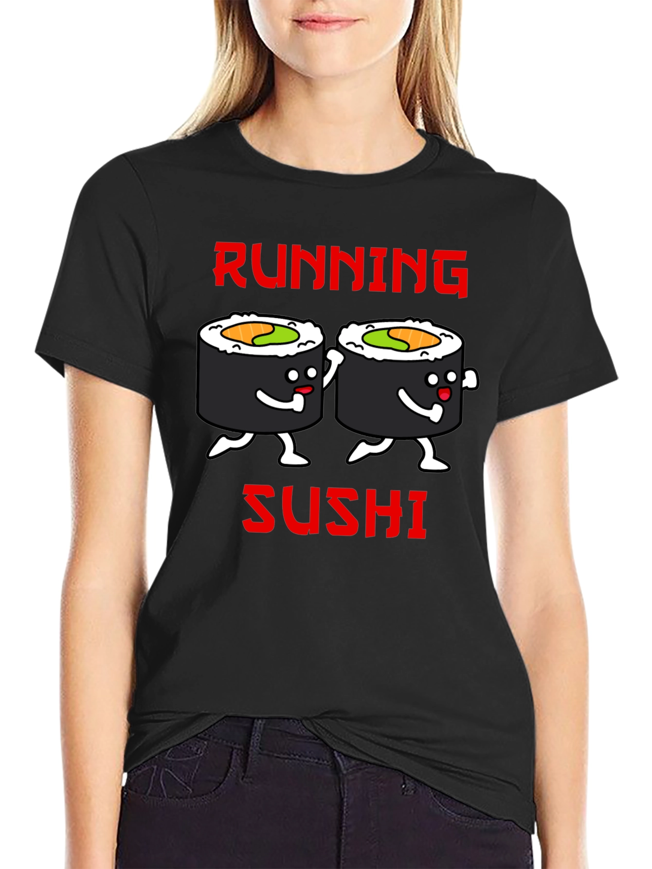 Black Running Sushi Graphic T-Shirt - Black view 2