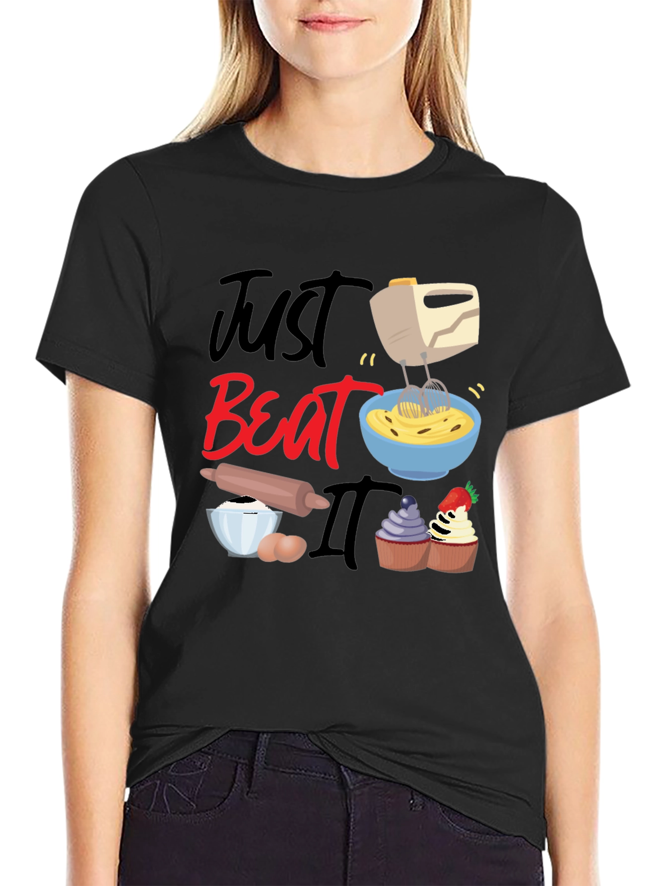 Black Just Beat It Funny Baking T-Shirt view 2