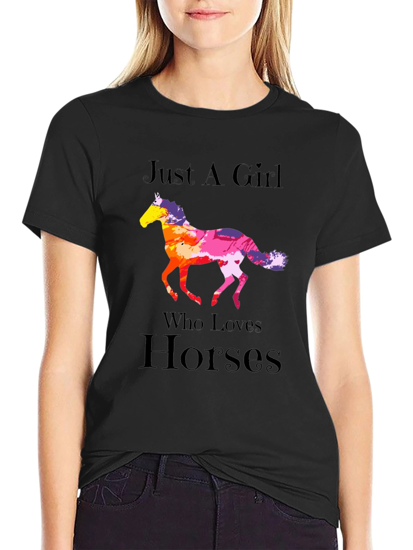 Black Just A Girl Who Loves Horses T-Shirt view 2