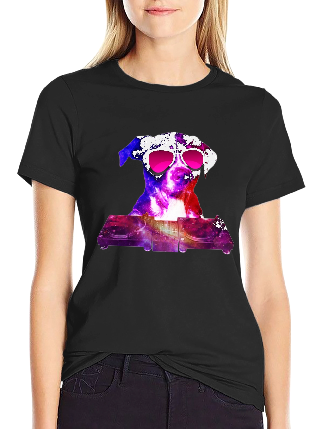 Black DJ Dog Graphic Tee - Cool & Unique view 2