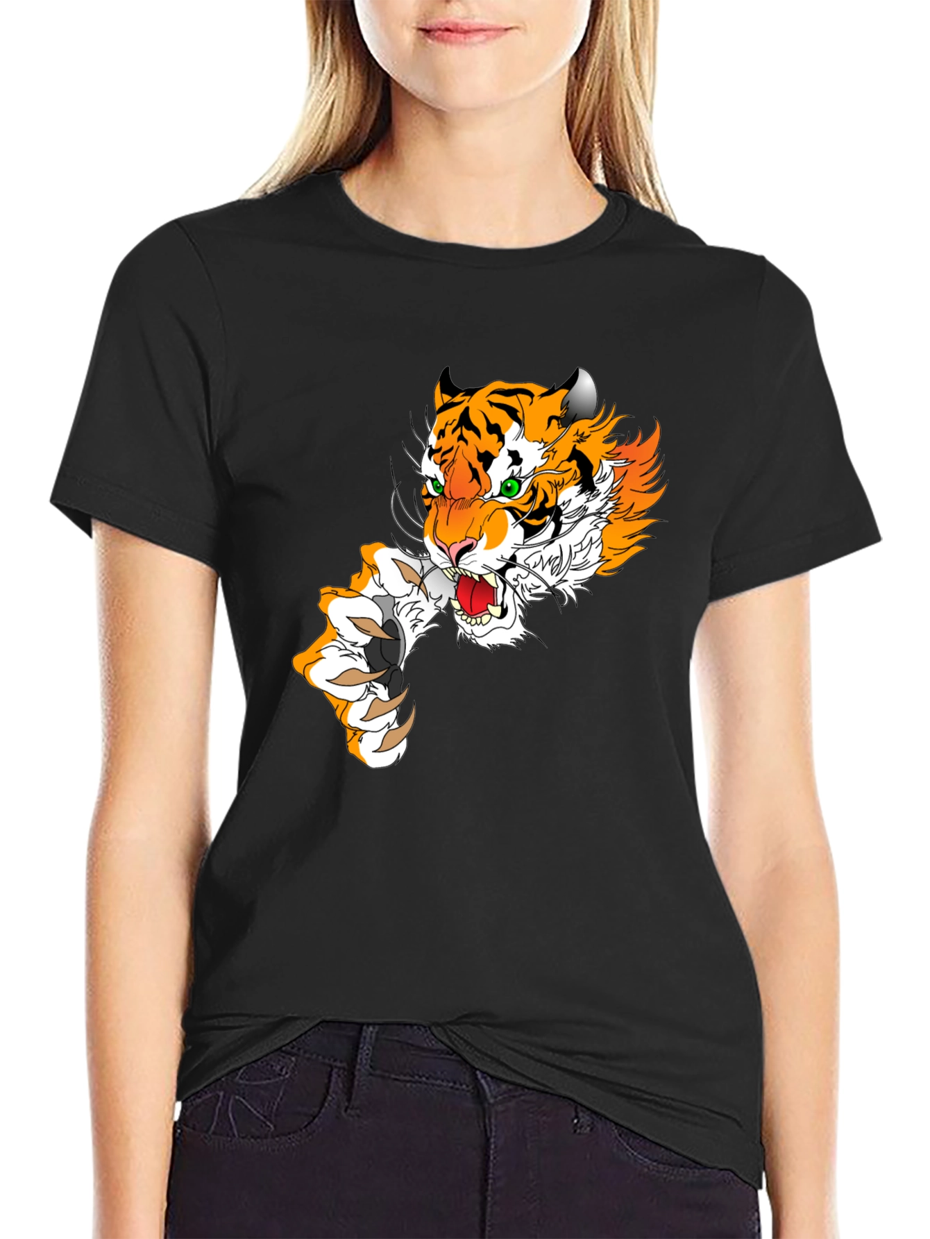 Black Tiger Graphic Print Men's T-Shirt - Black view 2