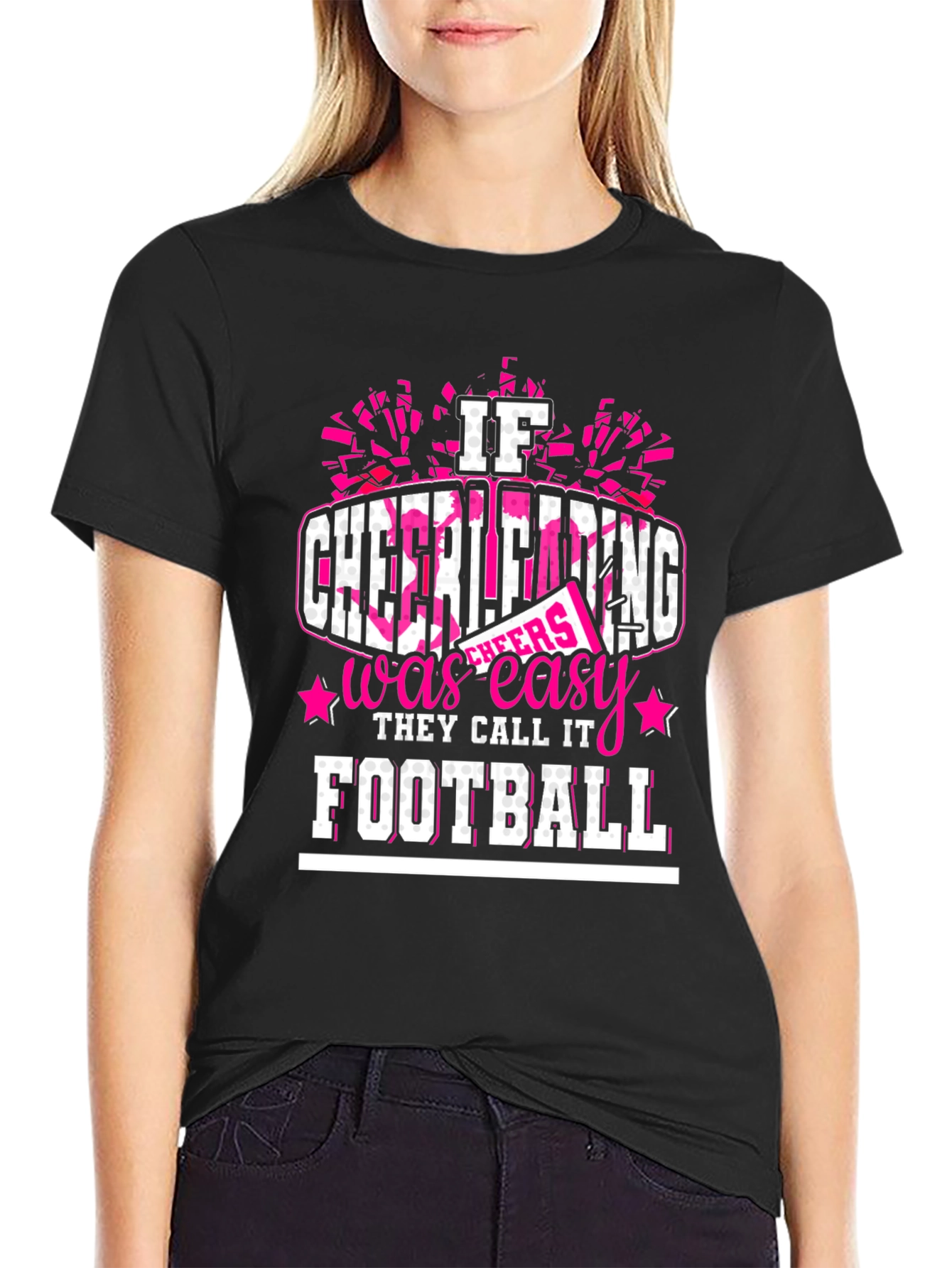 Black Cheerleading T-Shirt - If Cheerleading Was Easy, They Call It Football view 2