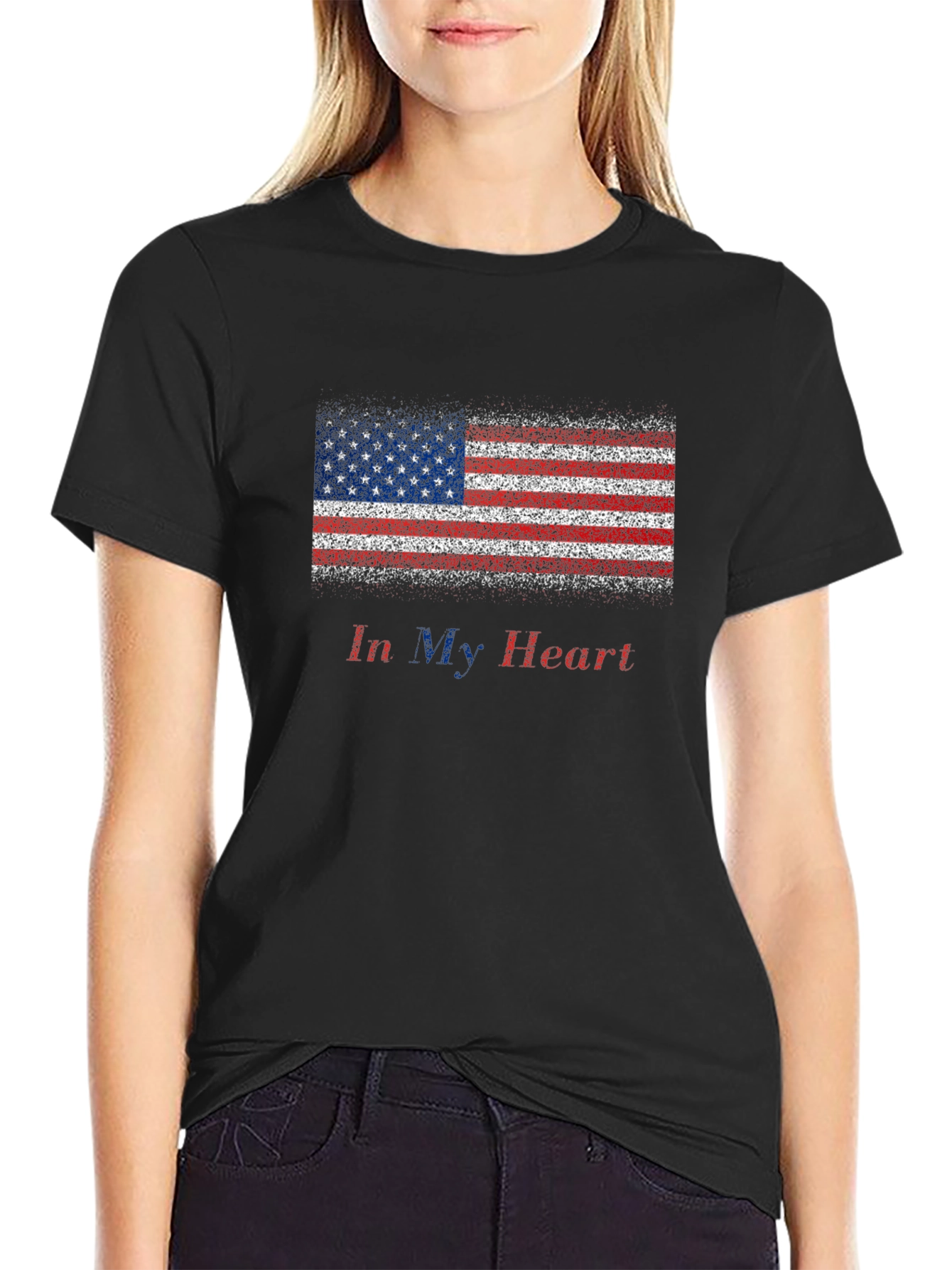 Black American Flag "In My Heart" Men's T-Shirt view 2