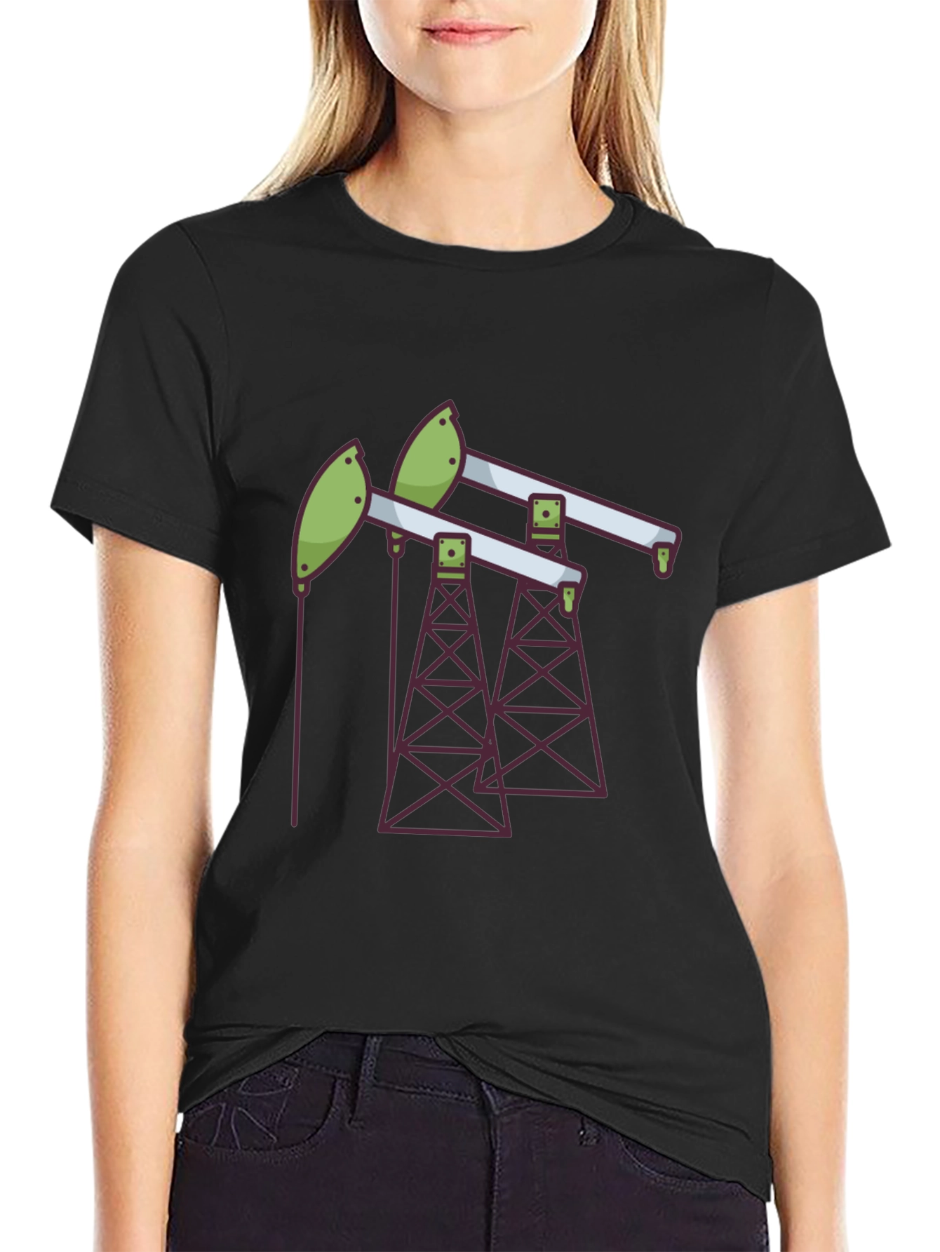 Black Black Oil Rig T-Shirt - Modern Graphic Tee view 2