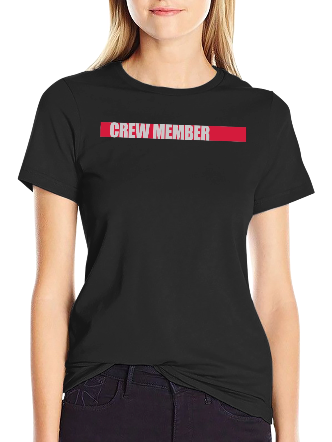Black Crew Member Graphic Tee - Black Cotton Casual T-Shirt view 2