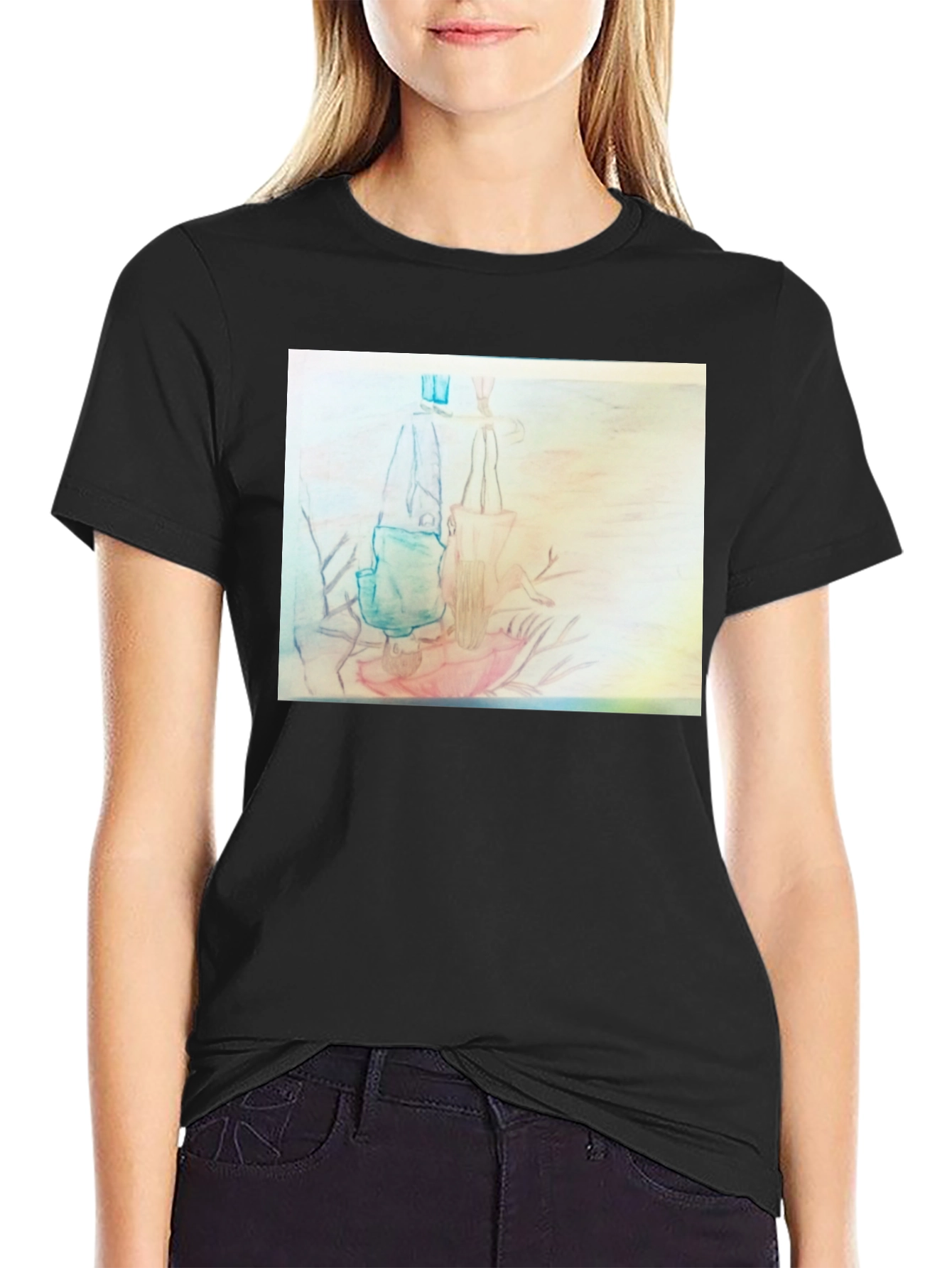 Black Unique Graphic Tee - Pencil Art Design view 2