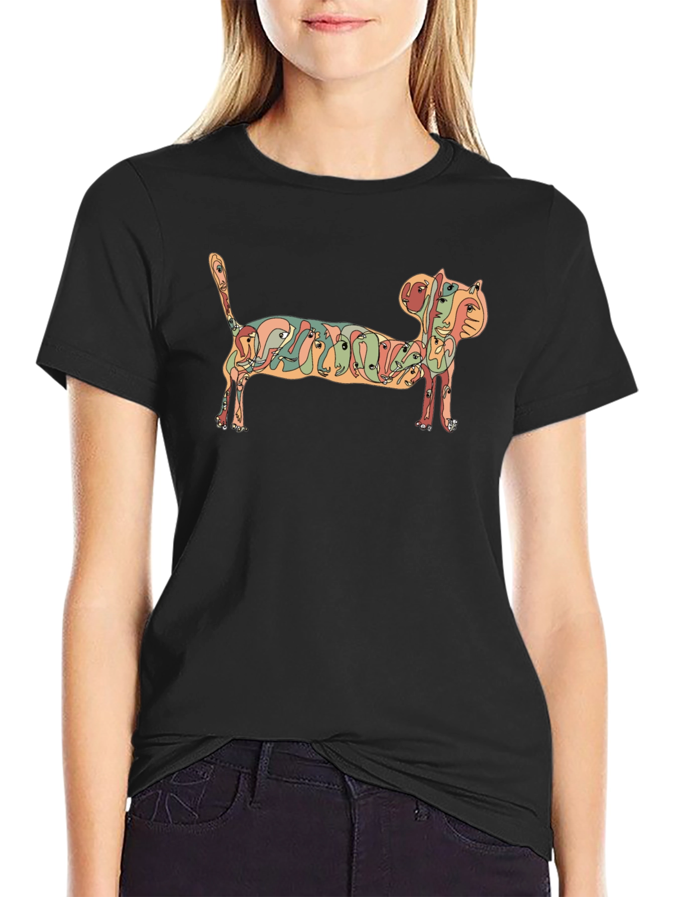 Abstract Cat Faces Graphic Tee - Unique Design - 2