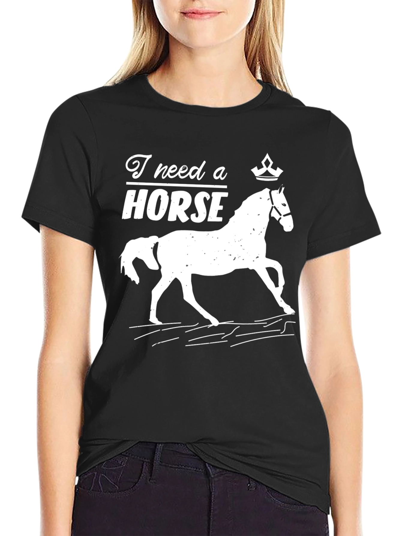 Black I Need a Horse Graphic Tee - Black Cotton T-Shirt view 2
