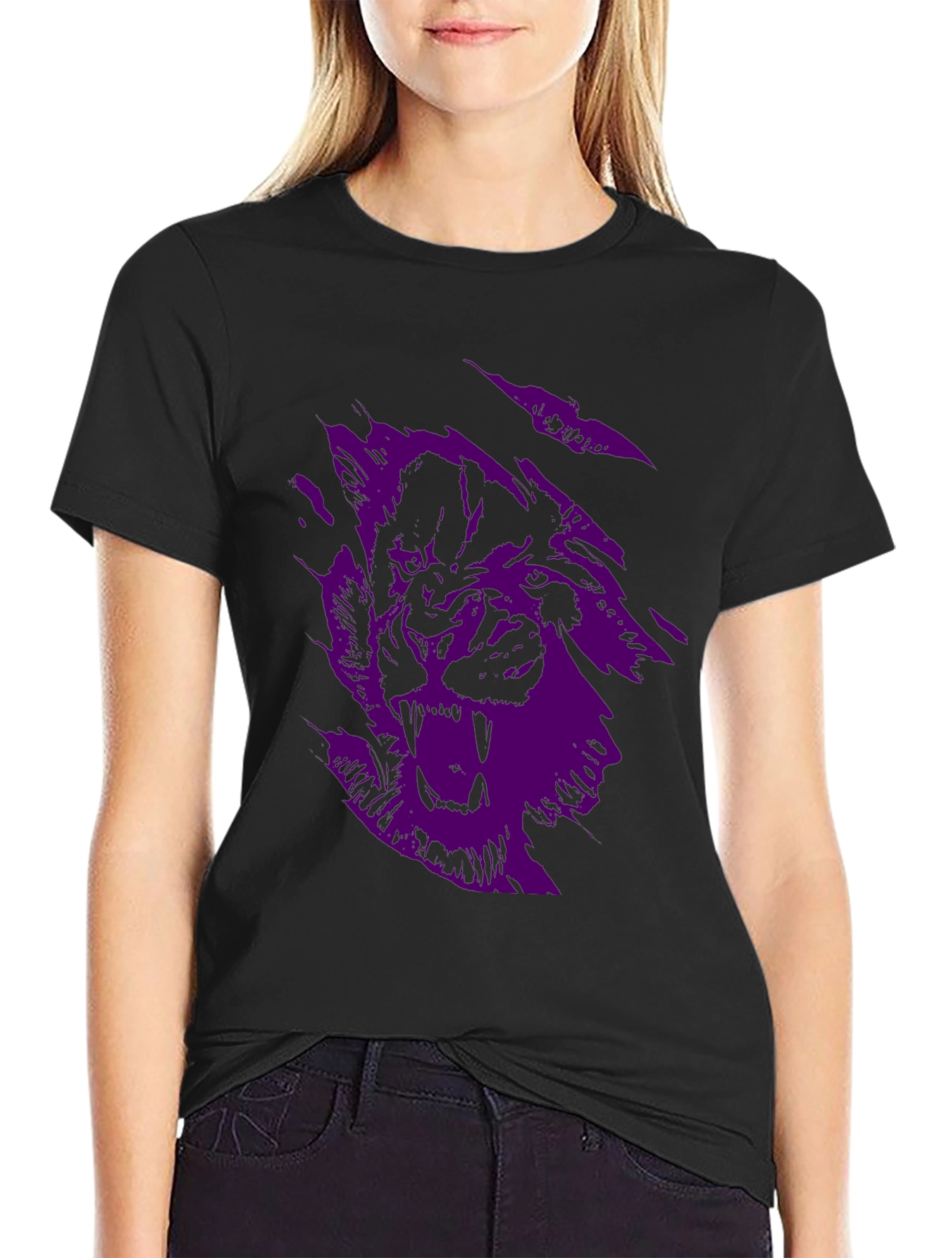 Black Men's Black Graphic Tee - Purple Wolf Design view 2