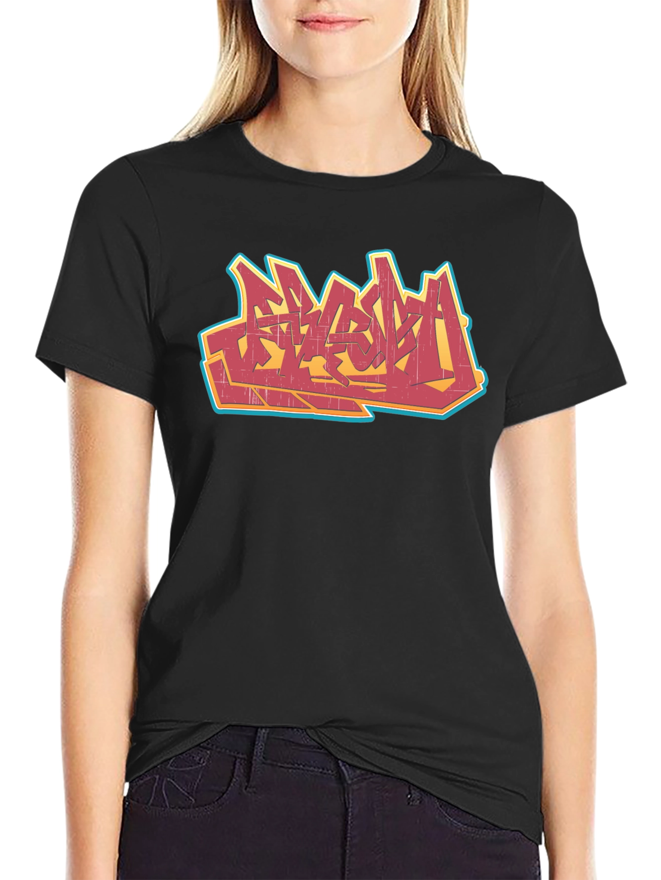 Black Urban Graffiti Graphic Tee - Black Cotton T-Shirt view 2