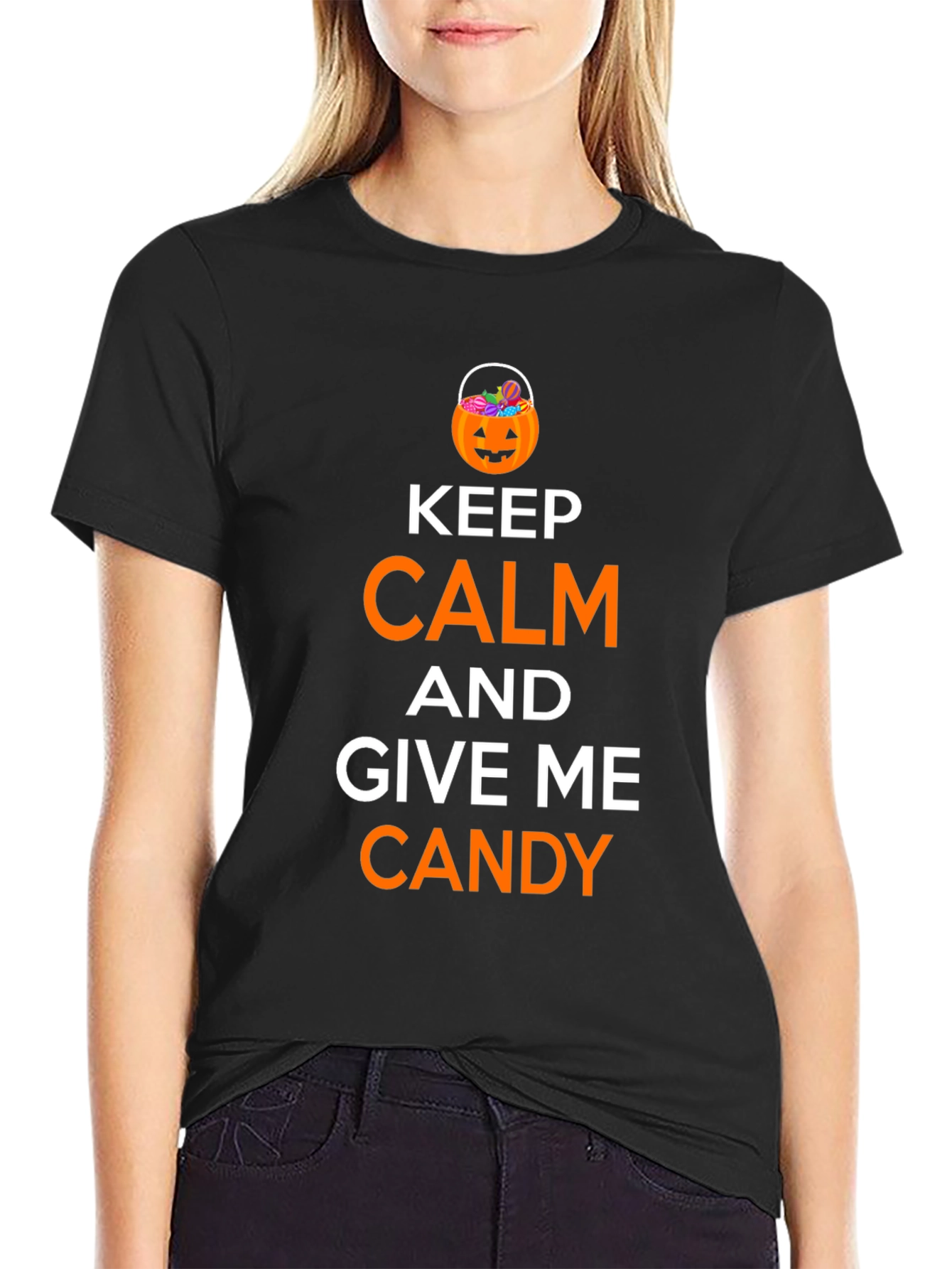 Black Keep Calm and Give Me Candy Halloween T-Shirt view 2