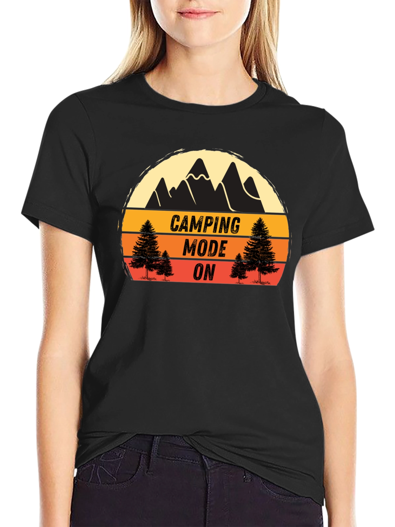 Black Camping Mode On Black T-Shirt view 2