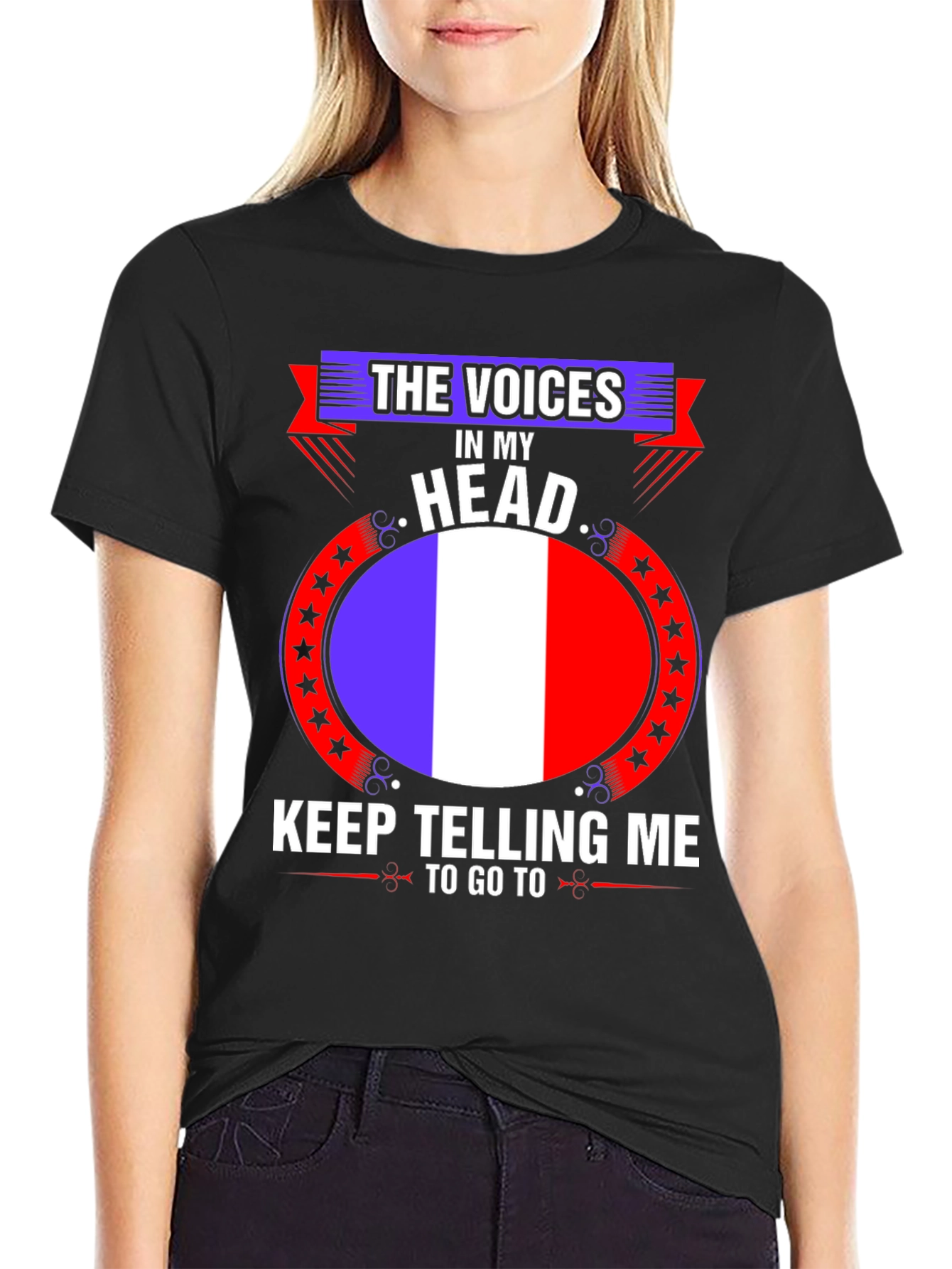 Black France Flag Voices in My Head T-Shirt view 2