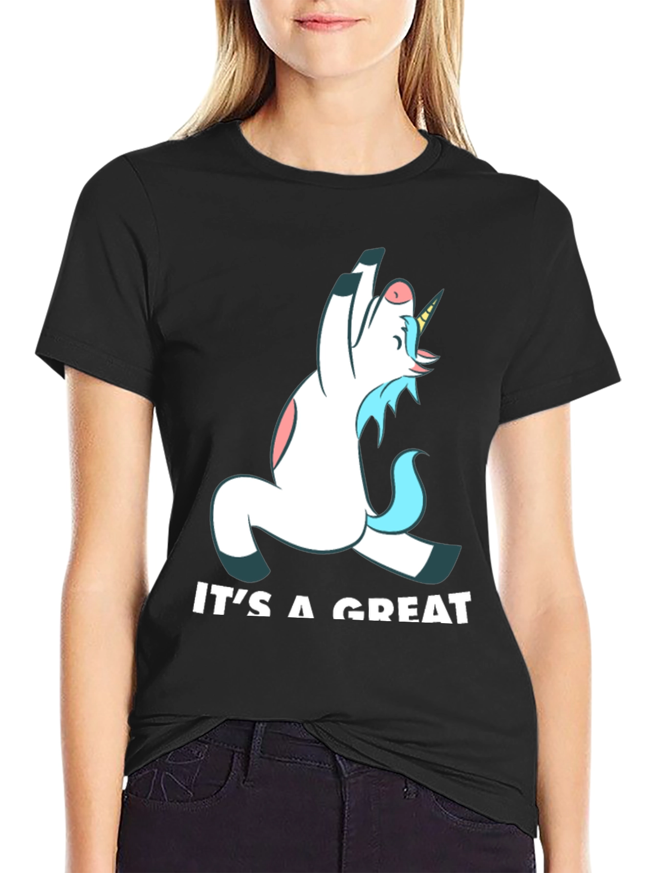 Black Funny Unicorn Yoga Black T-Shirt view 2