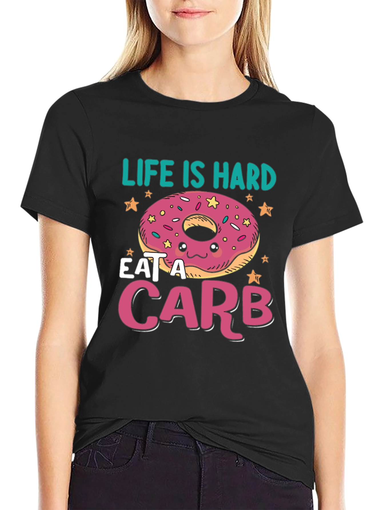 Black Life Is Hard, Eat a Carb Donut T-Shirt view 2