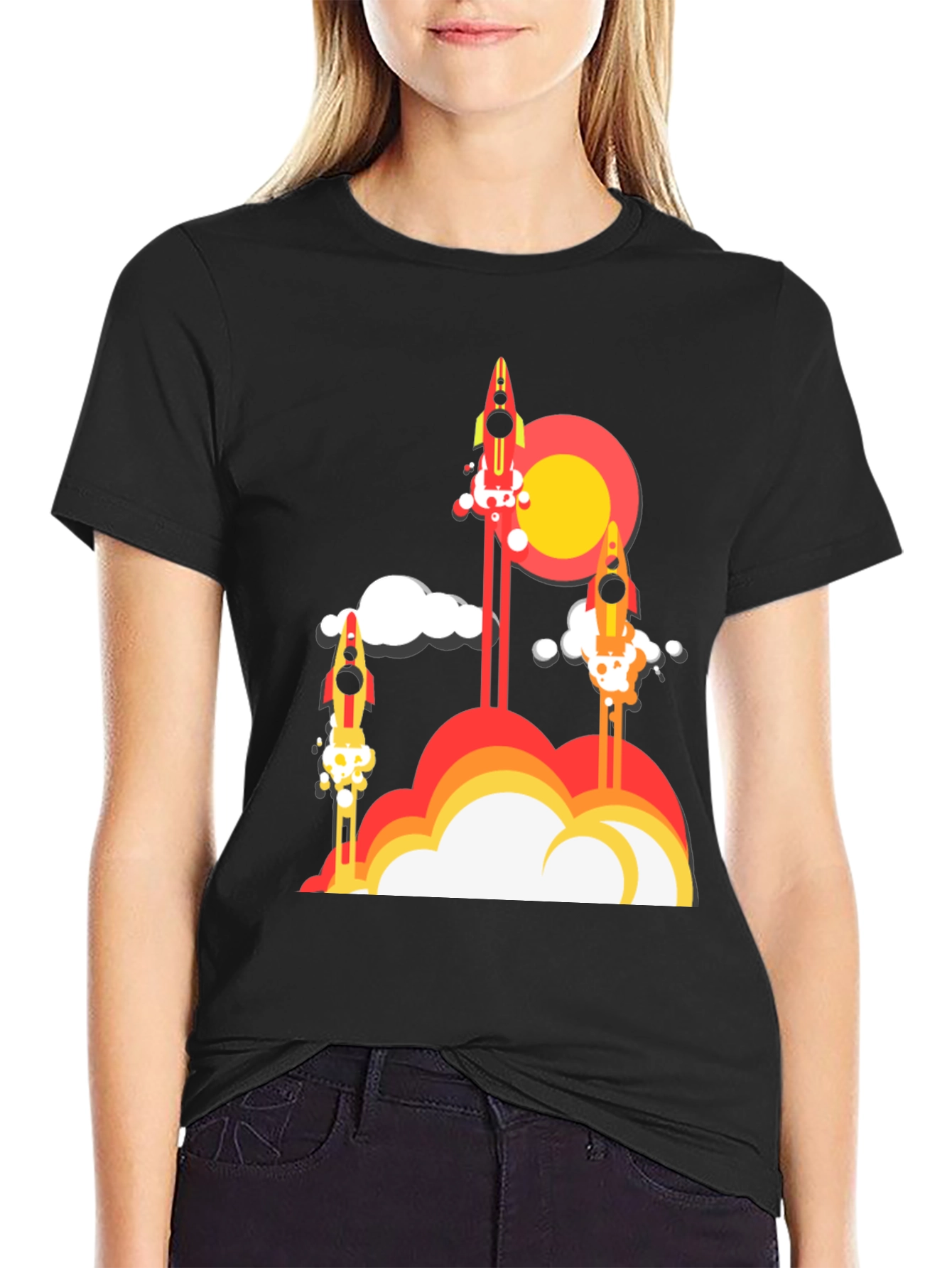 Black Rocket Launch Graphic Tee - Retro Style view 2