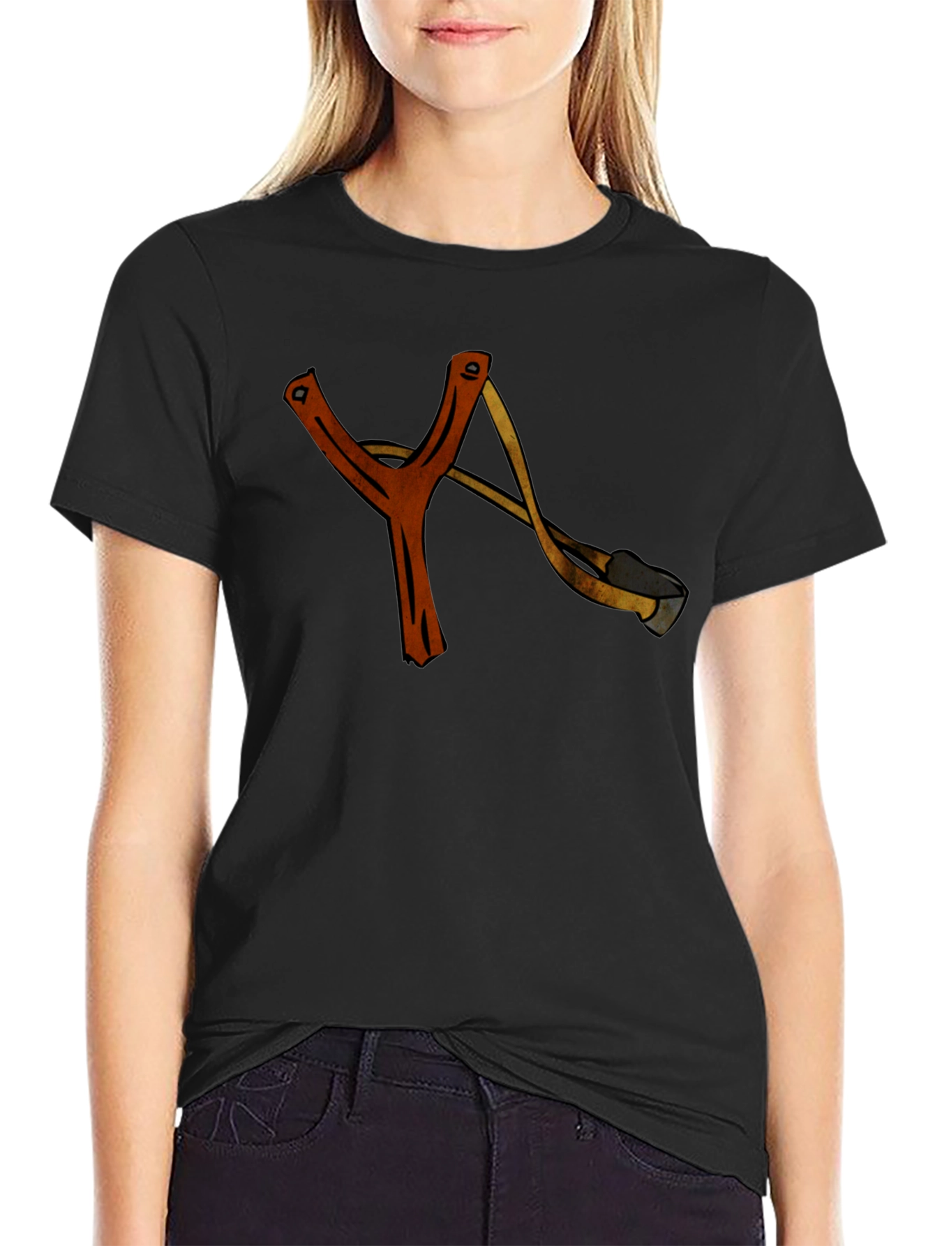 Black Slingshot T-Shirt: Retro Style Casual Tee view 2