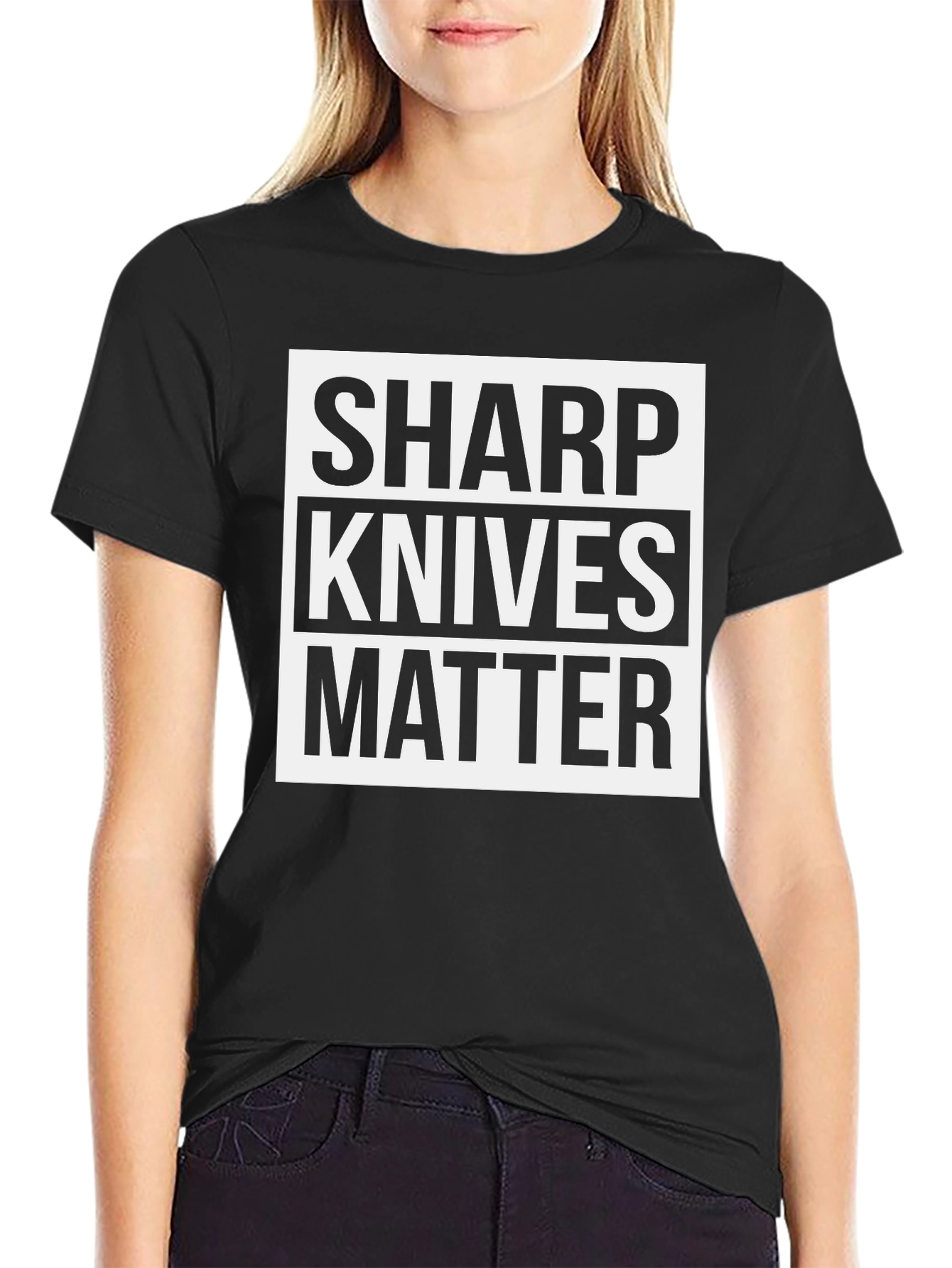 Black Sharp Knives Matter Graphic Tee - Black Cotton view 2