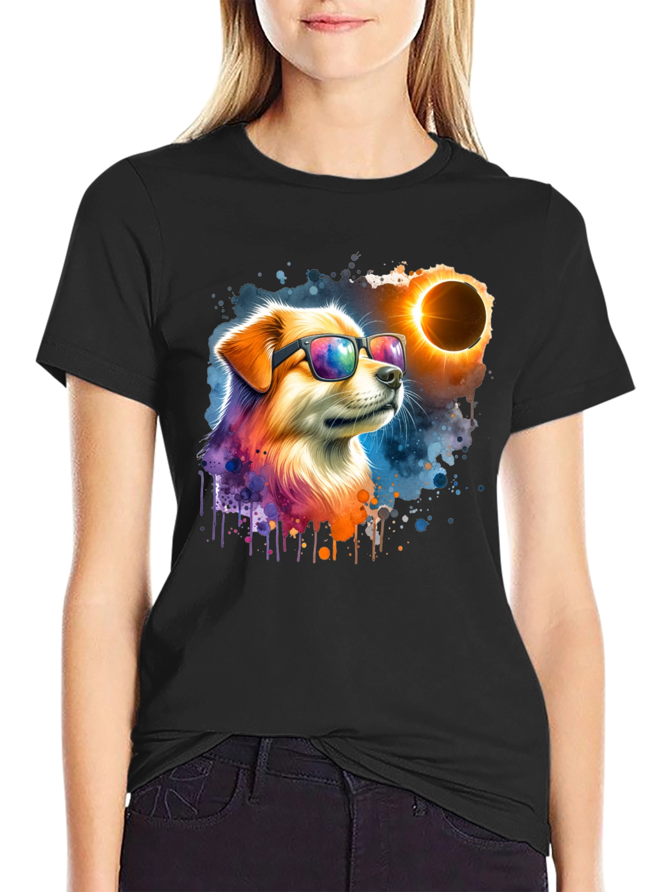 Black Cool Dog Eclipse T-Shirt - Unisex Graphic Tee view 2