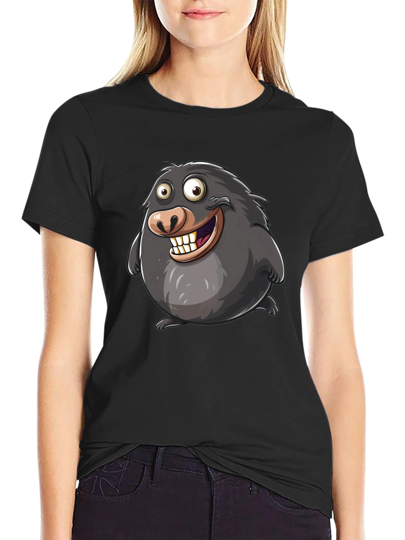 Black Funny Mole Cartoon Black T-Shirt view 2