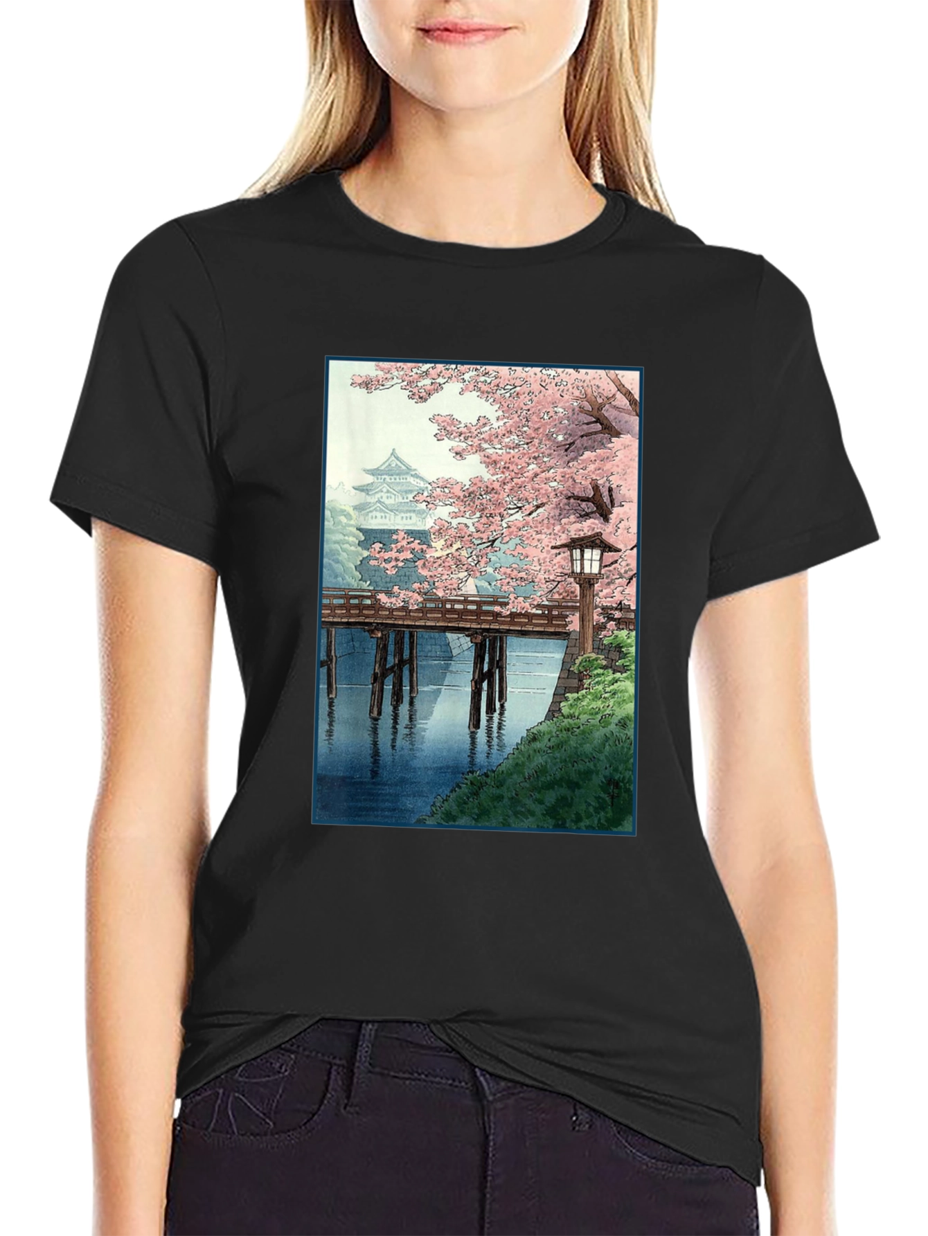 Black Japanese Cherry Blossom T-Shirt view 2