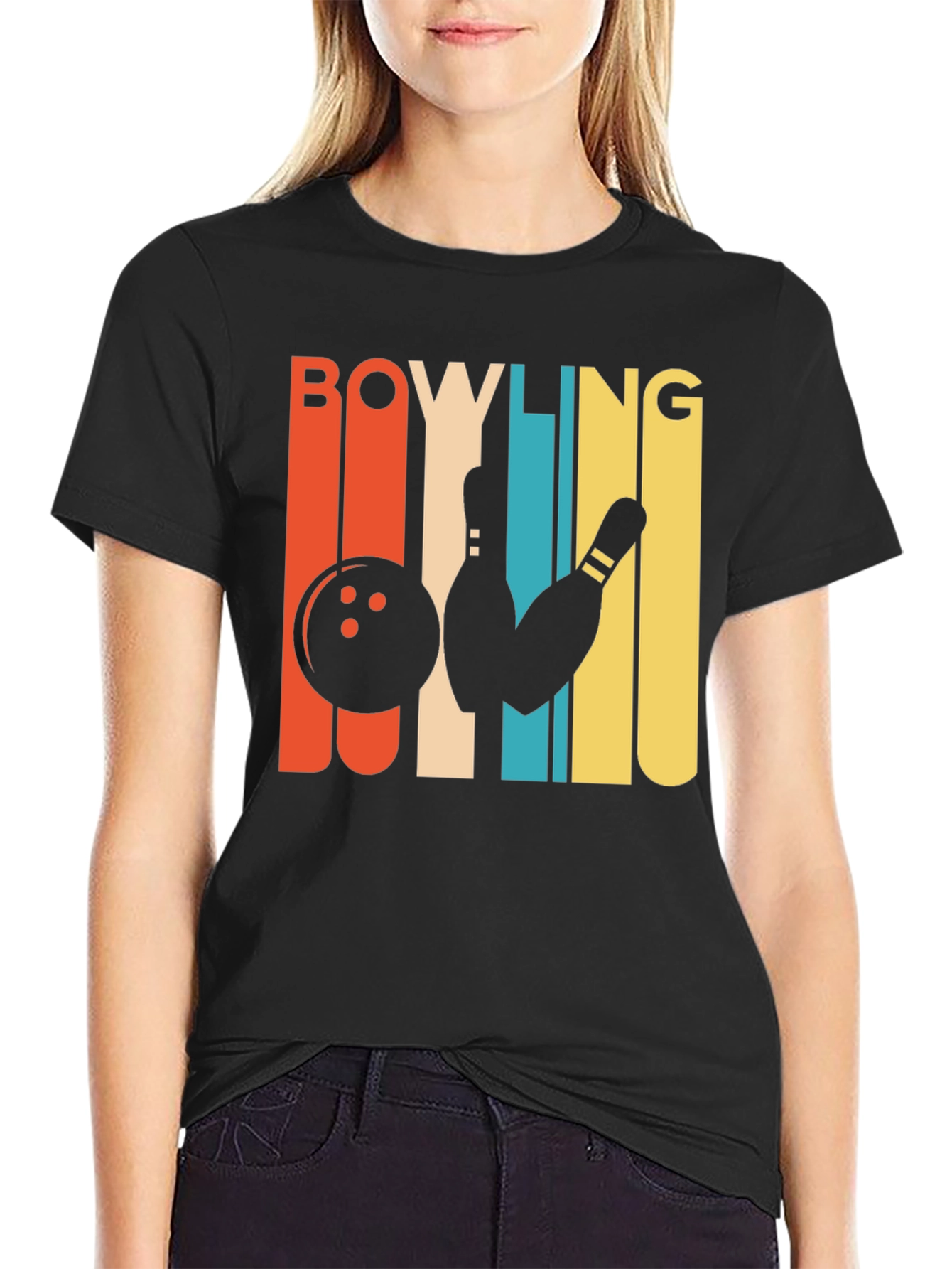 Black Retro Bowling T-Shirt - Vintage Style Graphic Tee view 2