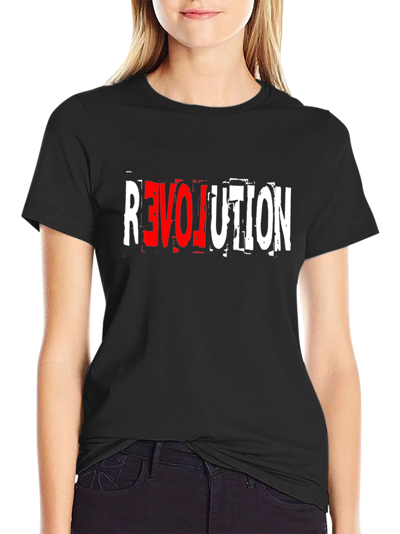 Black Revolution Graphic Tee - Bold Black Cotton T-Shirt view 2