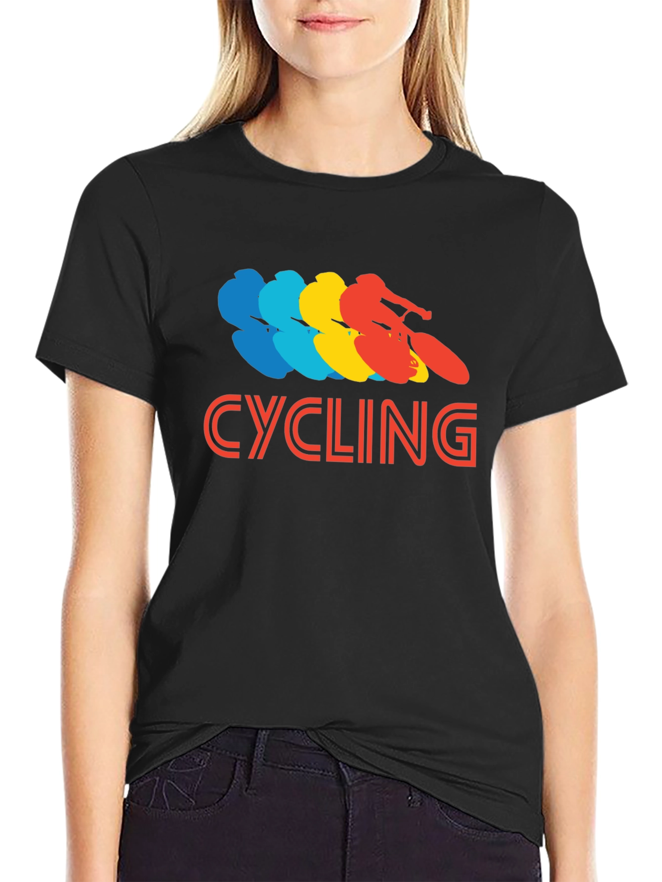 Black Retro Cycling Graphic Tee - Black Cotton T-Shirt view 2