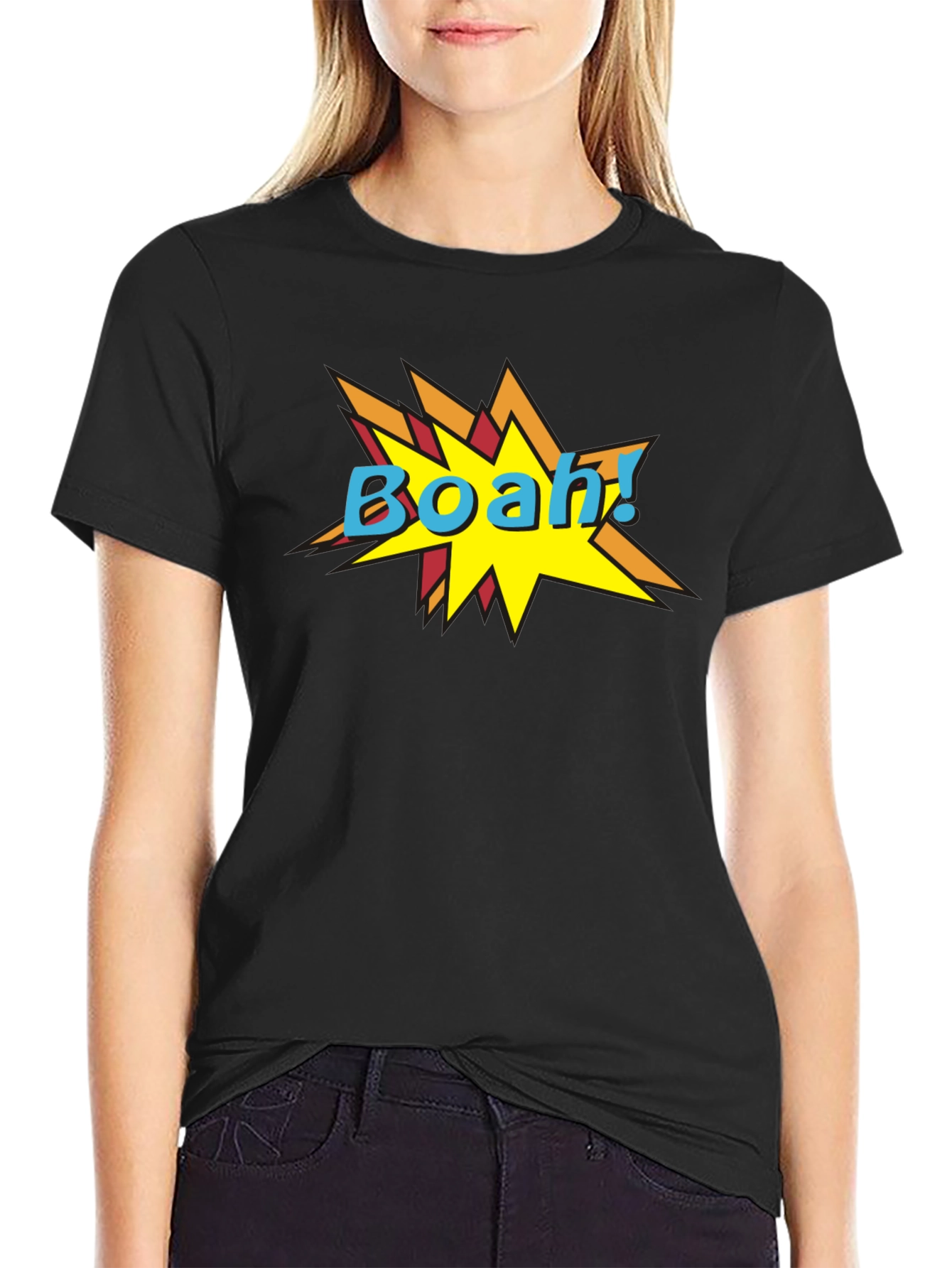 Black BOAH! Comic Style Graphic Print Black T-Shirt view 2