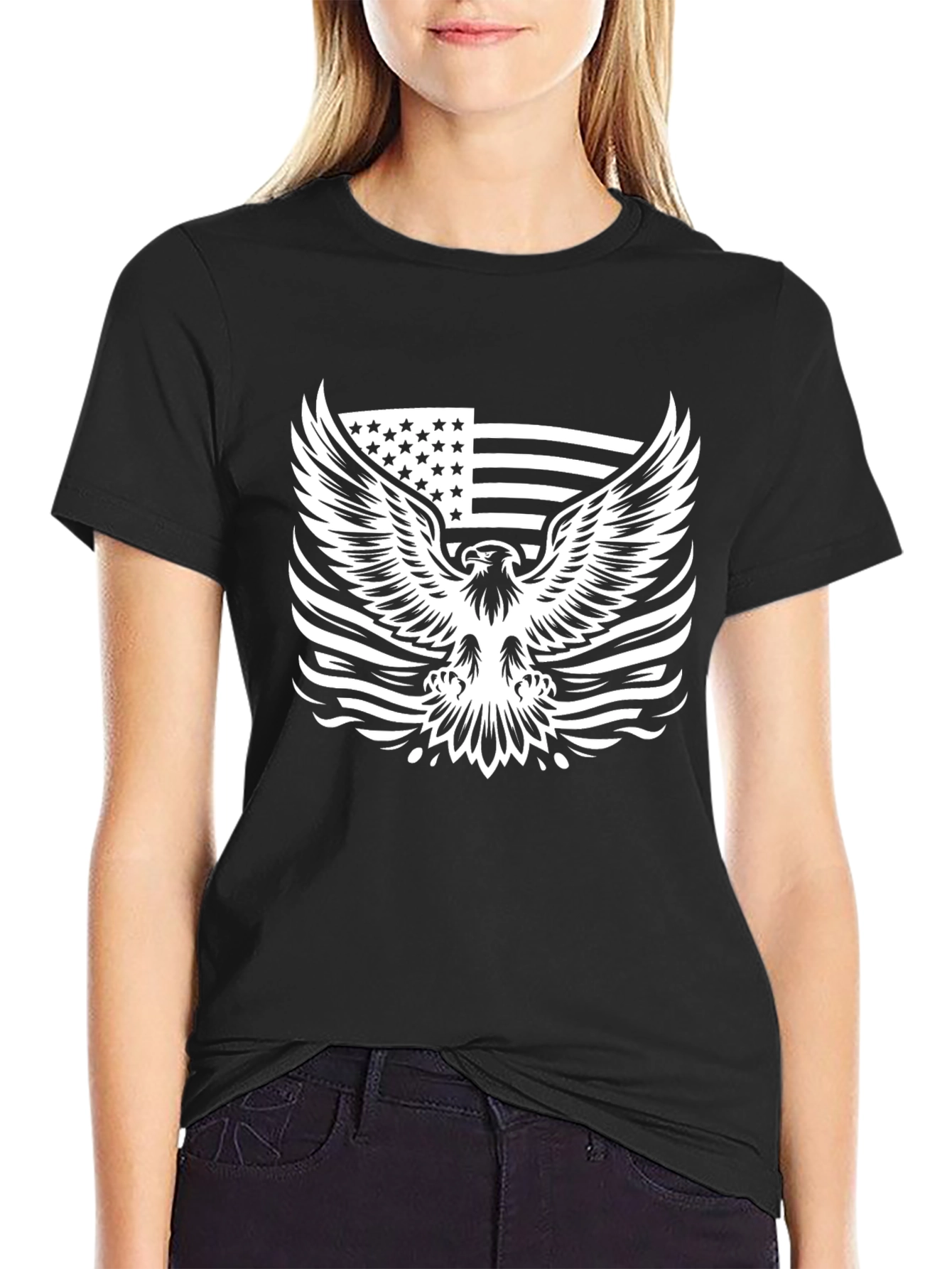 Black American Eagle Flag Graphic Tee - Black view 2