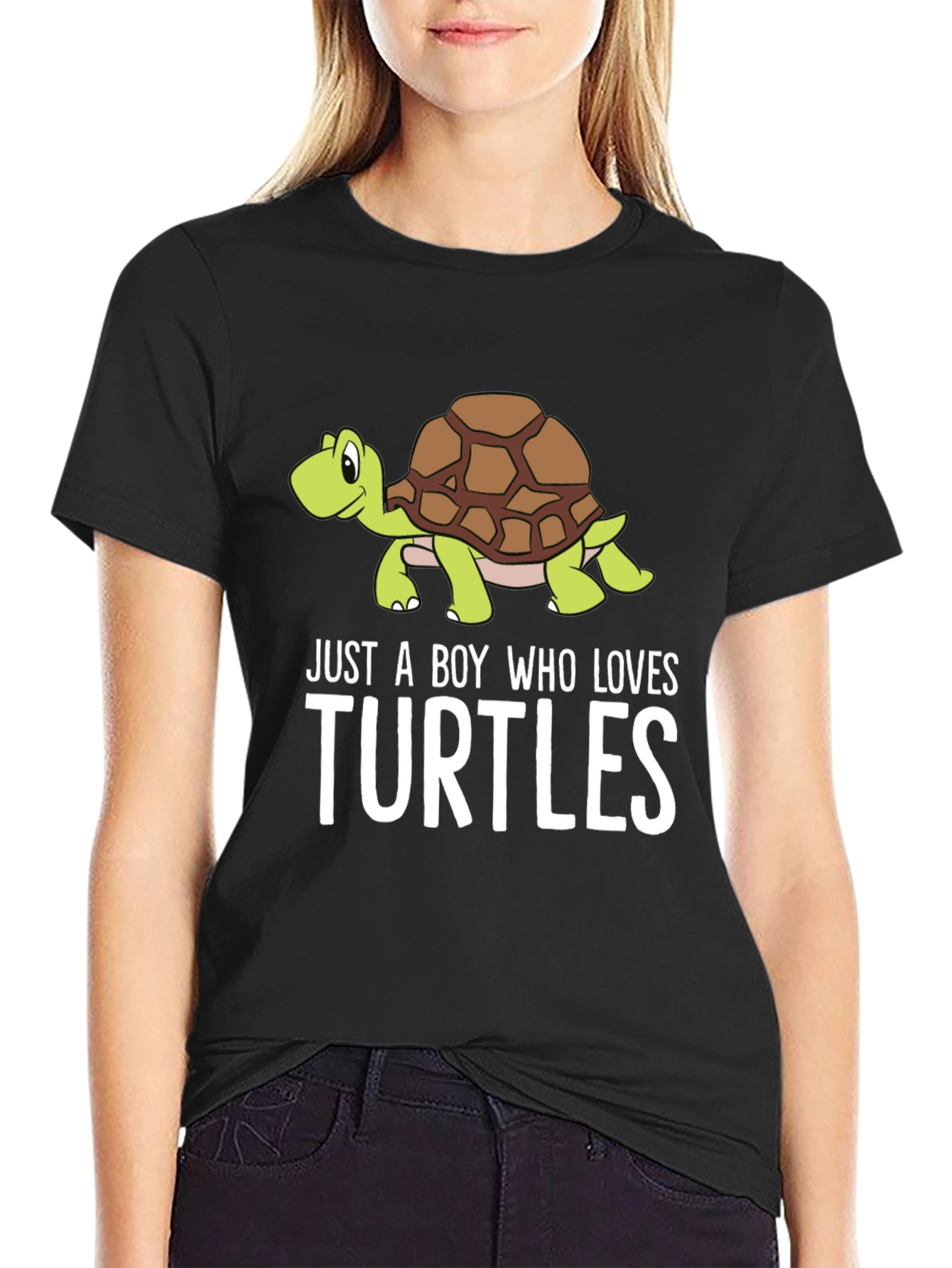 Black Turtle Lover T-Shirt - Cute Cartoon Graphic Tee view 2