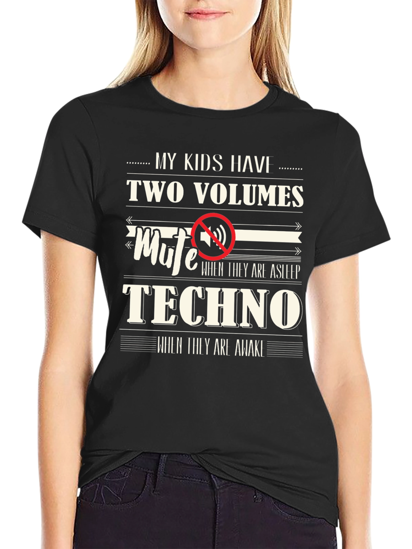 Black Funny Parent T-Shirt: My Kids Two Volumes view 2