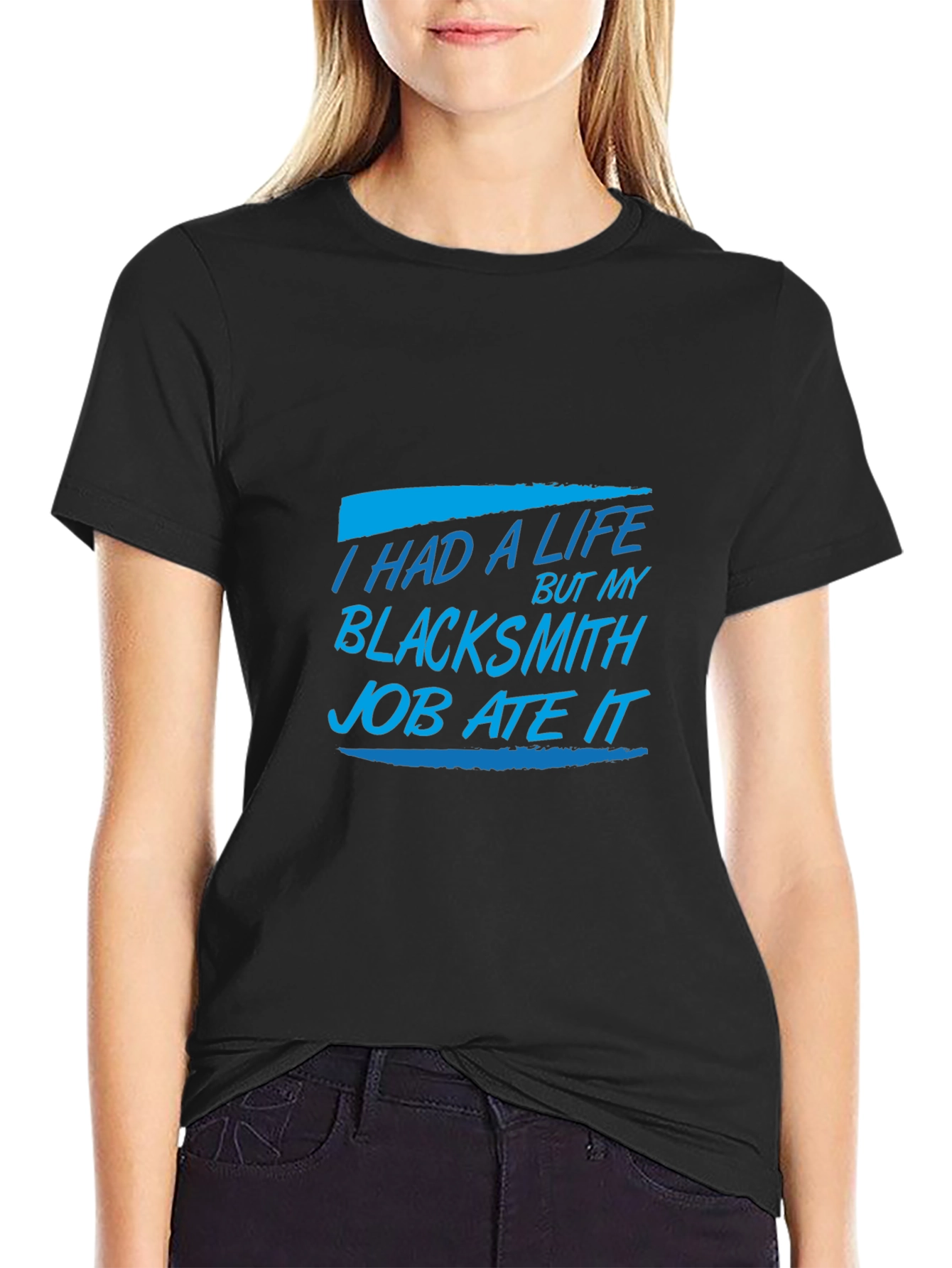 Black Blacksmith Job T-Shirt Funny Black Tee view 2