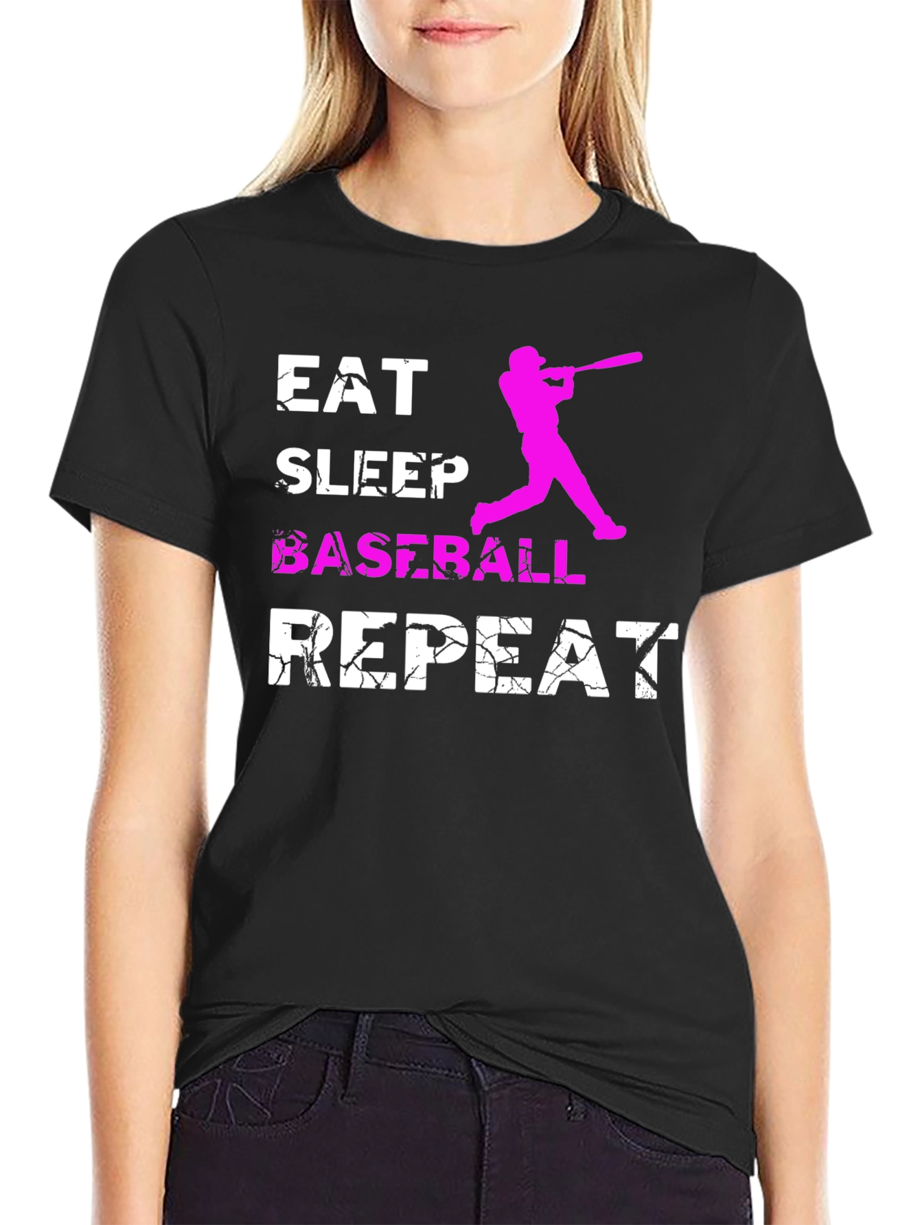 Black Eat Sleep Baseball Repeat Graphic Tee view 2