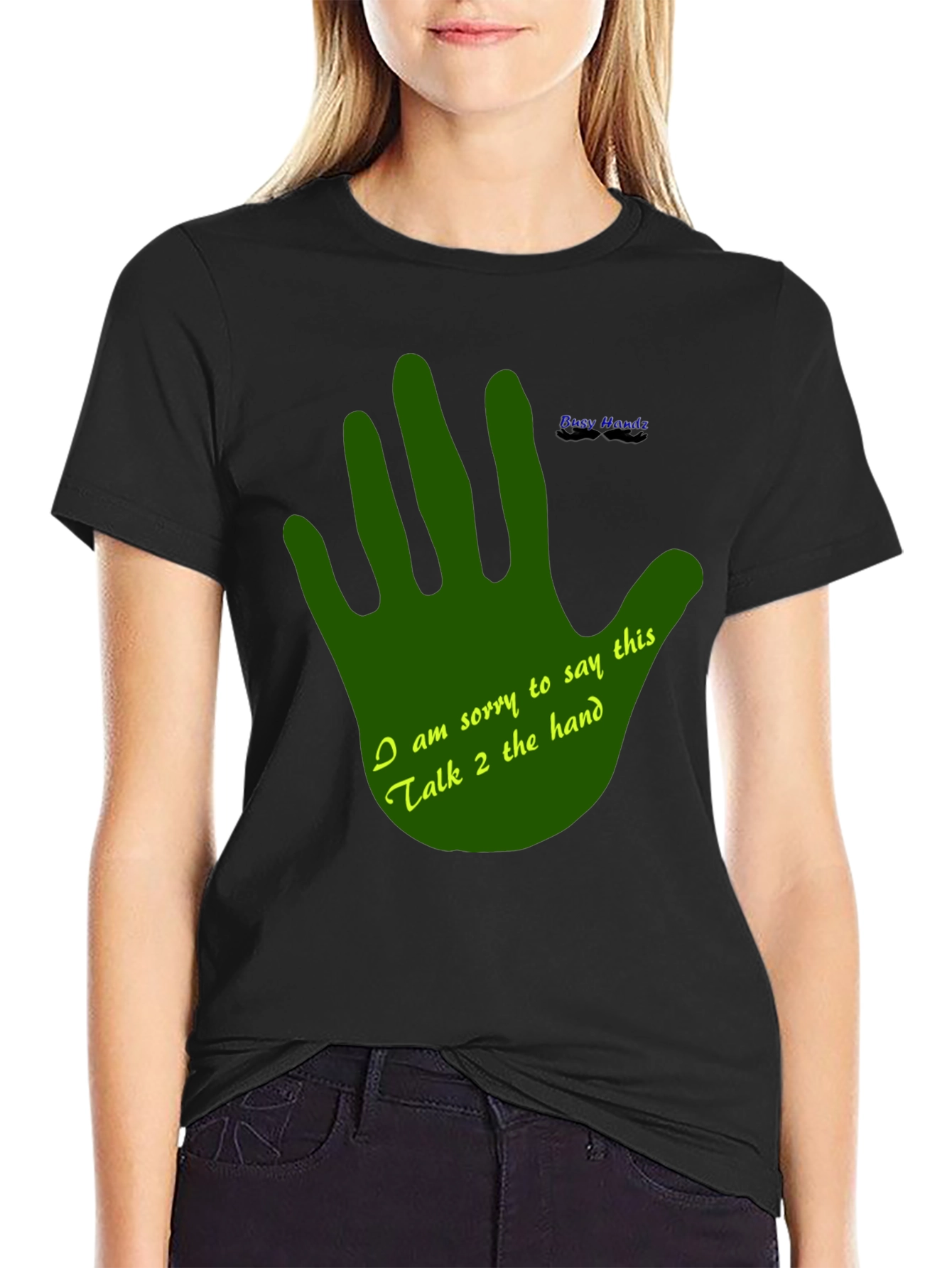 Black Talk to the Hand Graphic T-Shirt - Funny Novelty Tee view 2