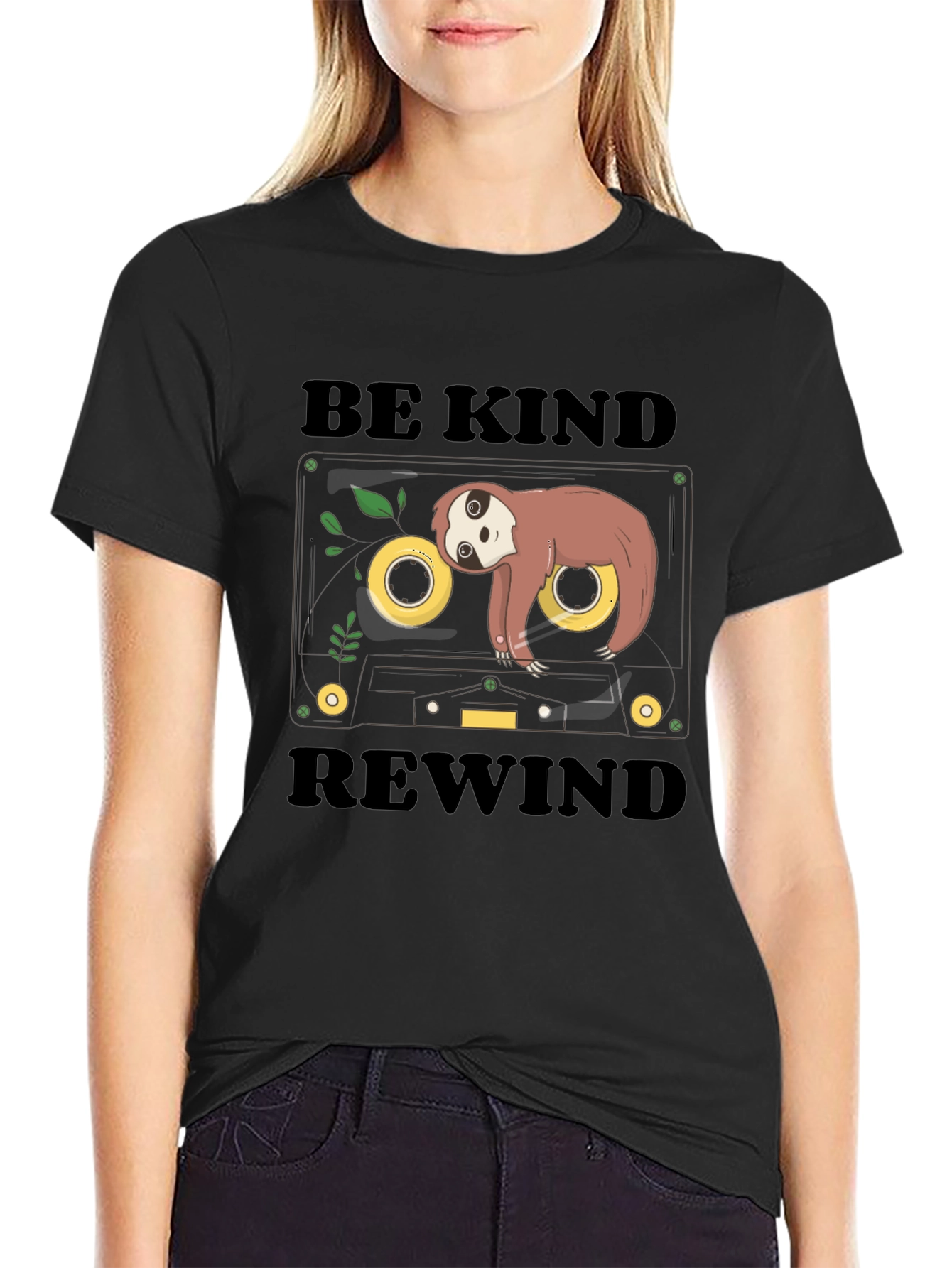 Black Be Kind Rewind Sloth Cassette Tape Graphic Tee view 2