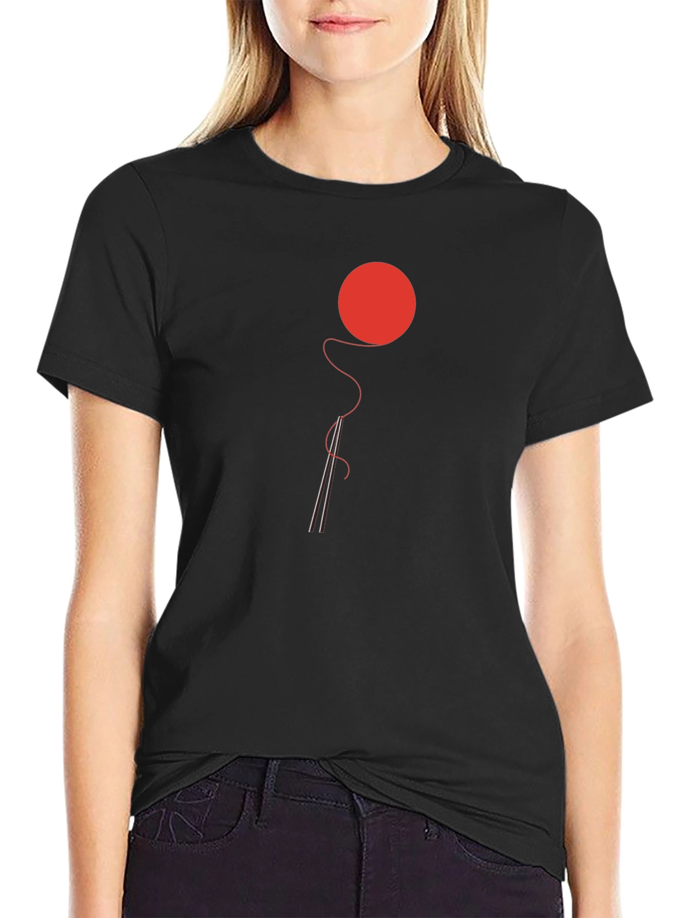 Black Minimalist Red Ball & Needle Black T-Shirt view 2