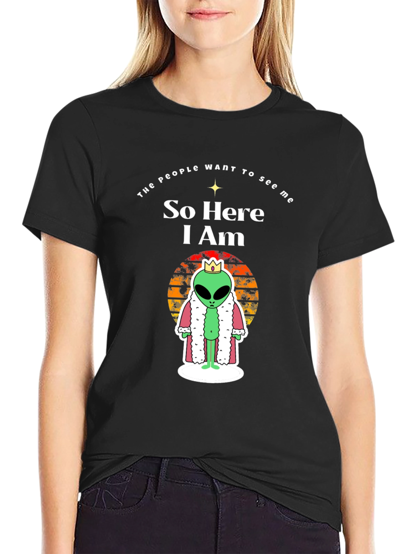 Black Alien King T-Shirt - So Here I Am - Funny Graphic Tee view 2