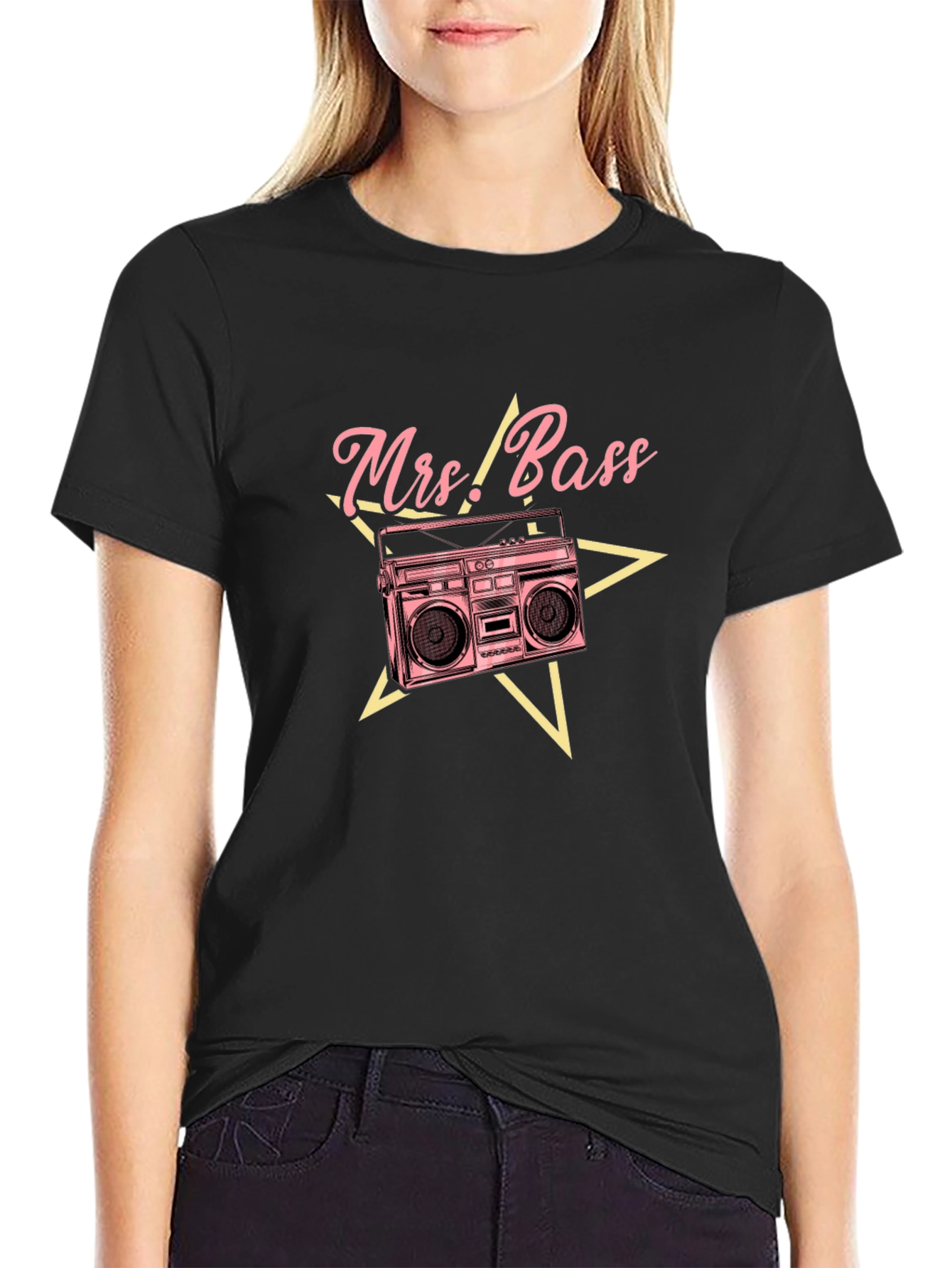 Black Mrs. Bass Retro Boombox Graphic Tee view 2