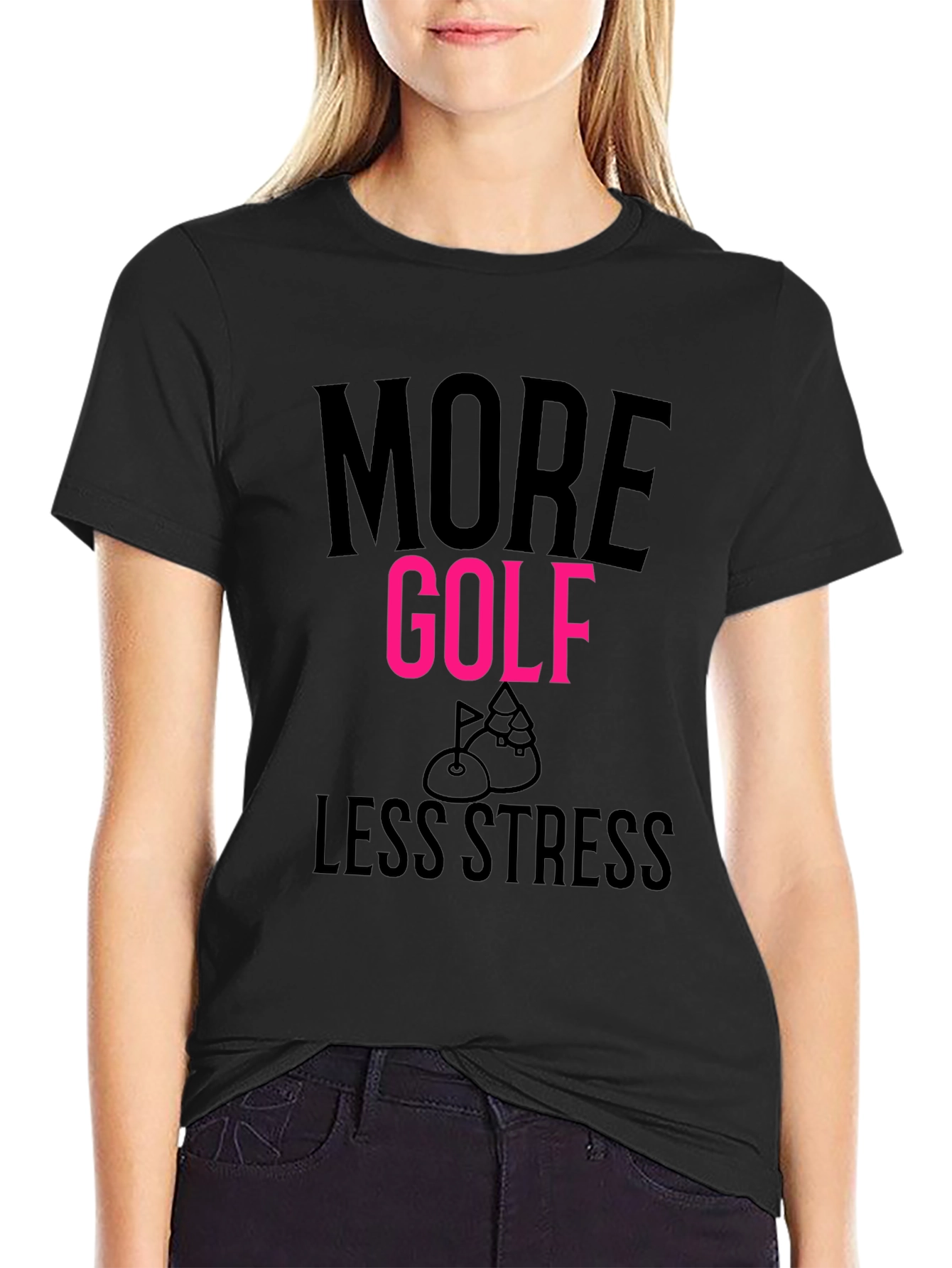 Black More Golf Less Stress T-Shirt view 2