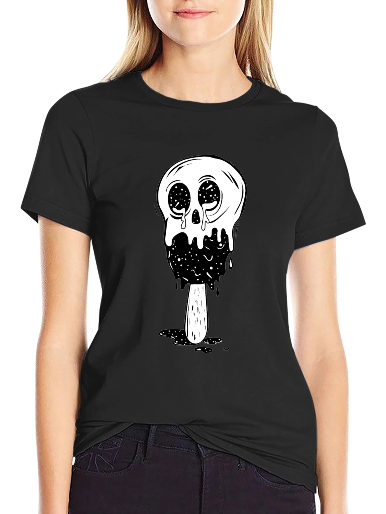 Black Cool Skull Ice Cream Graphic Tee - Black view 2
